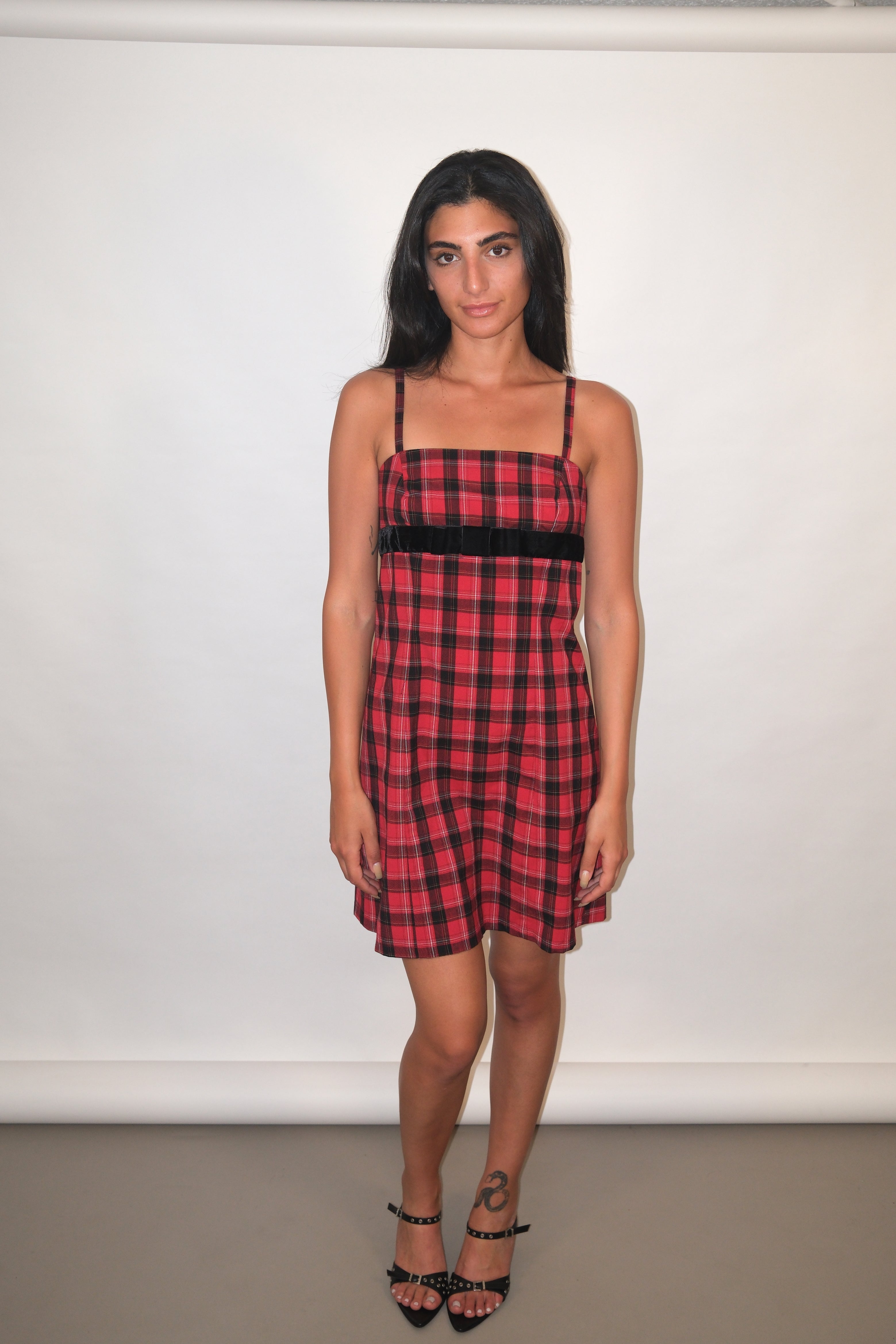 Plaid Mini Dress With Front Bow
