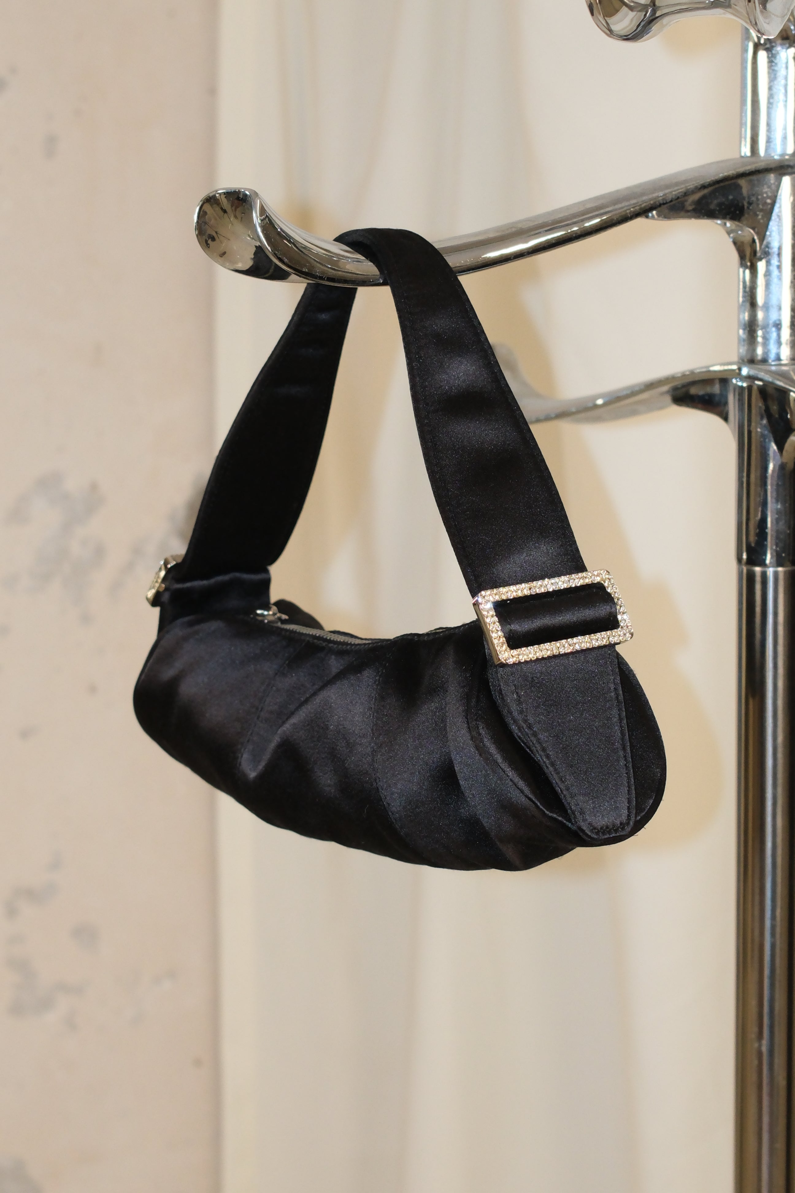 Tod's mini satin baguette handbag with rhinestoned hardware