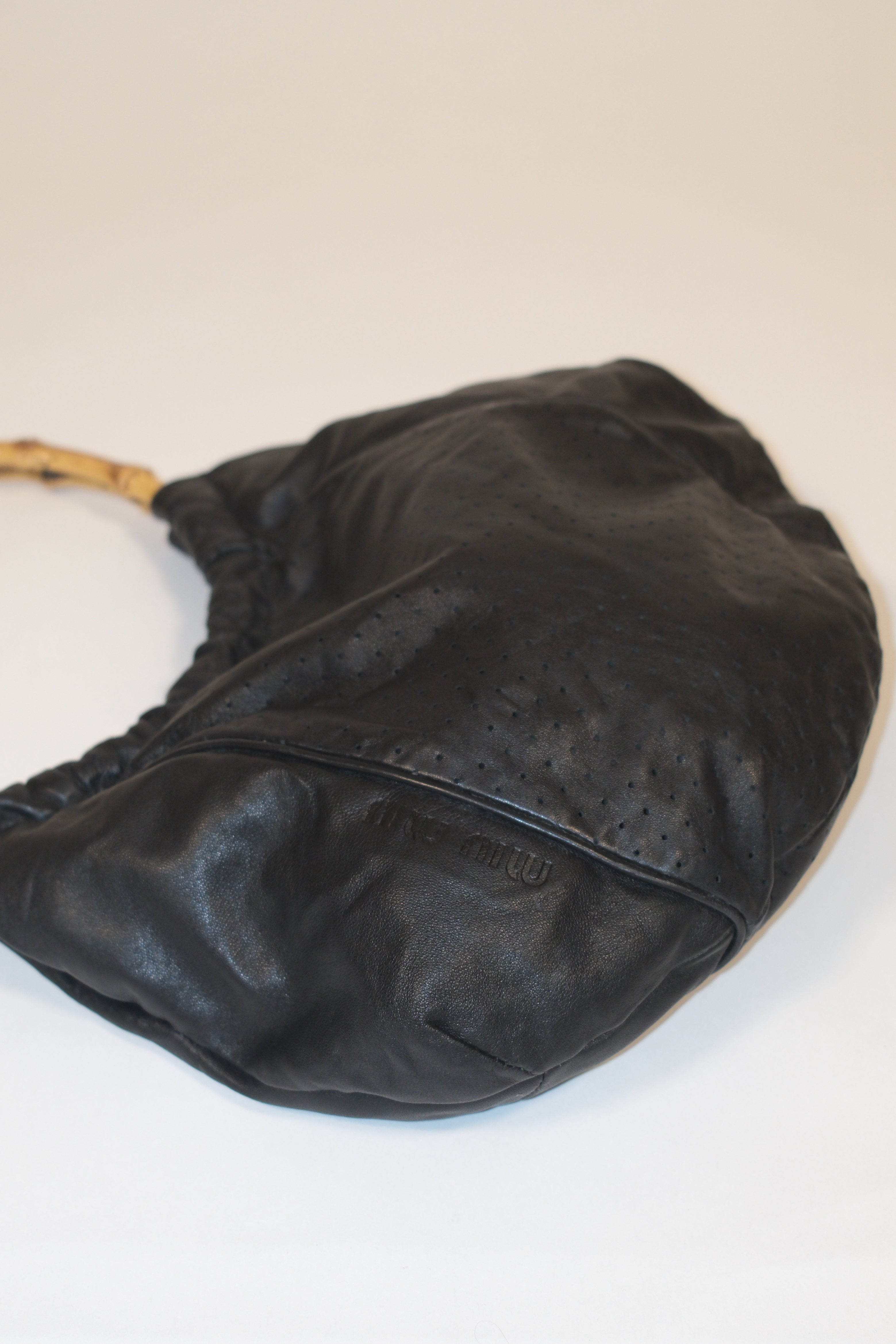 Miu Miu 00's Black Napa Leather Bag With Bamboo Handles