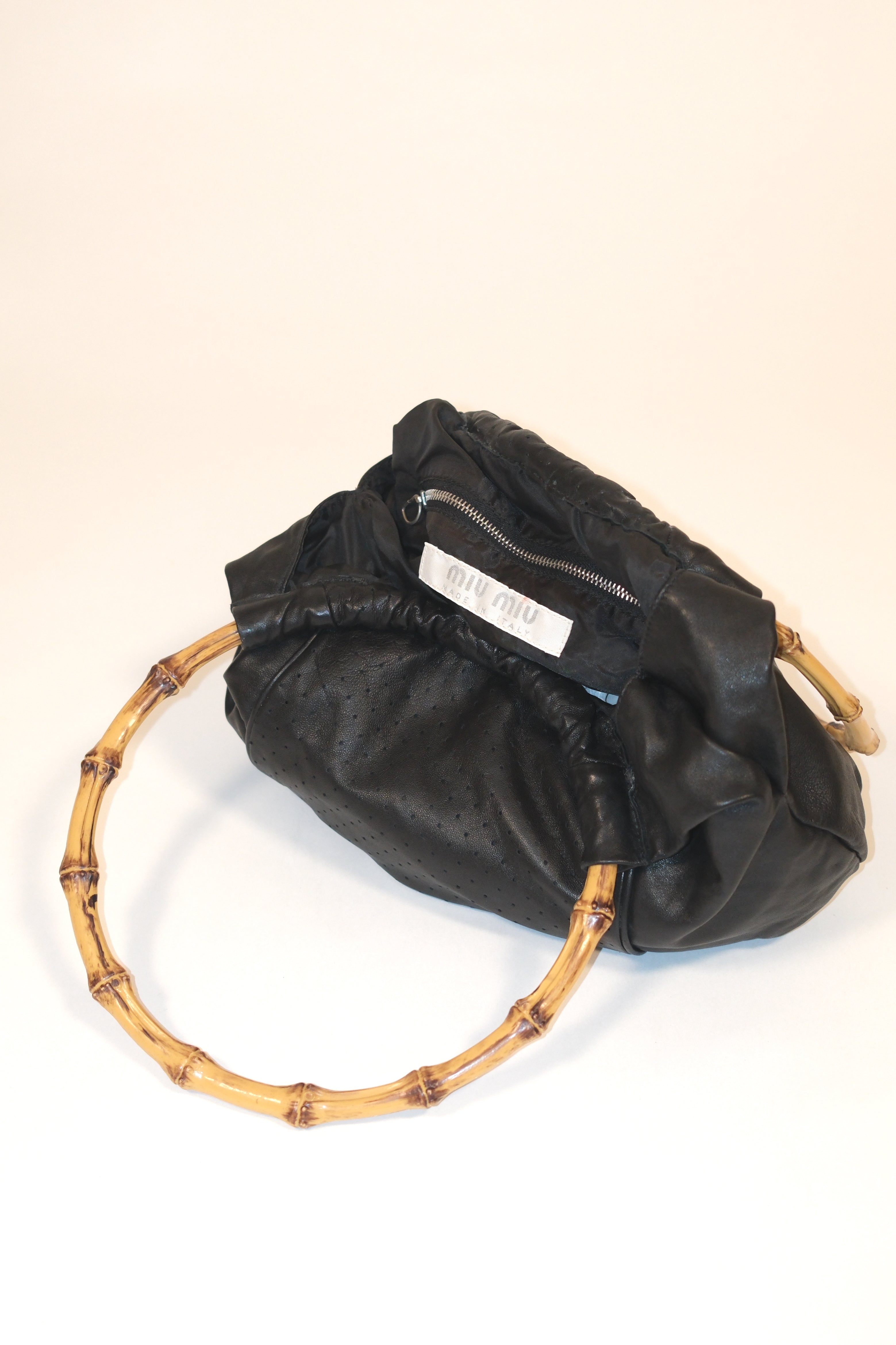Miu Miu 00's Black Napa Leather Bag With Bamboo Handles