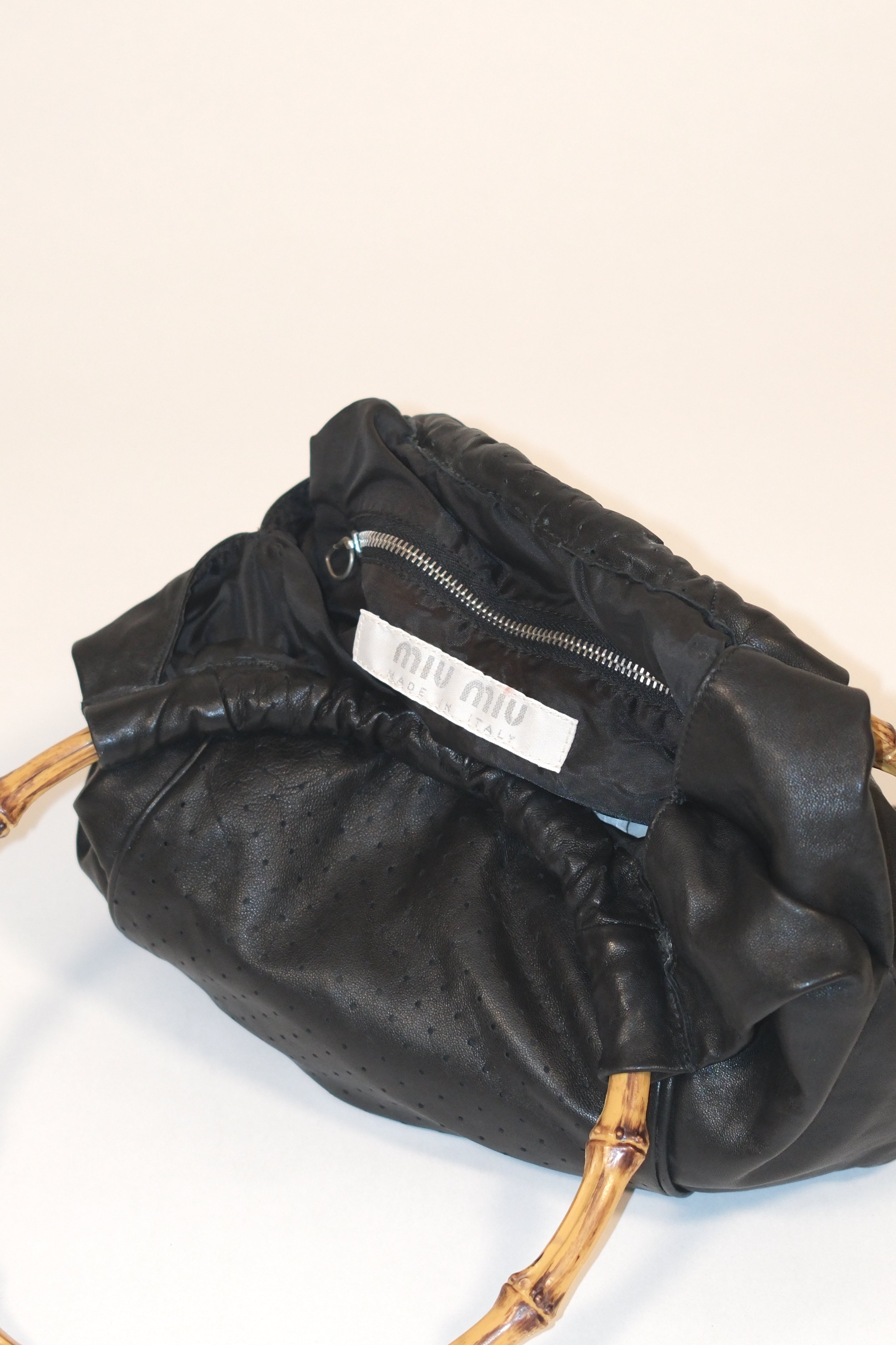 Miu Miu 00's Black Napa Leather Bag With Bamboo Handles