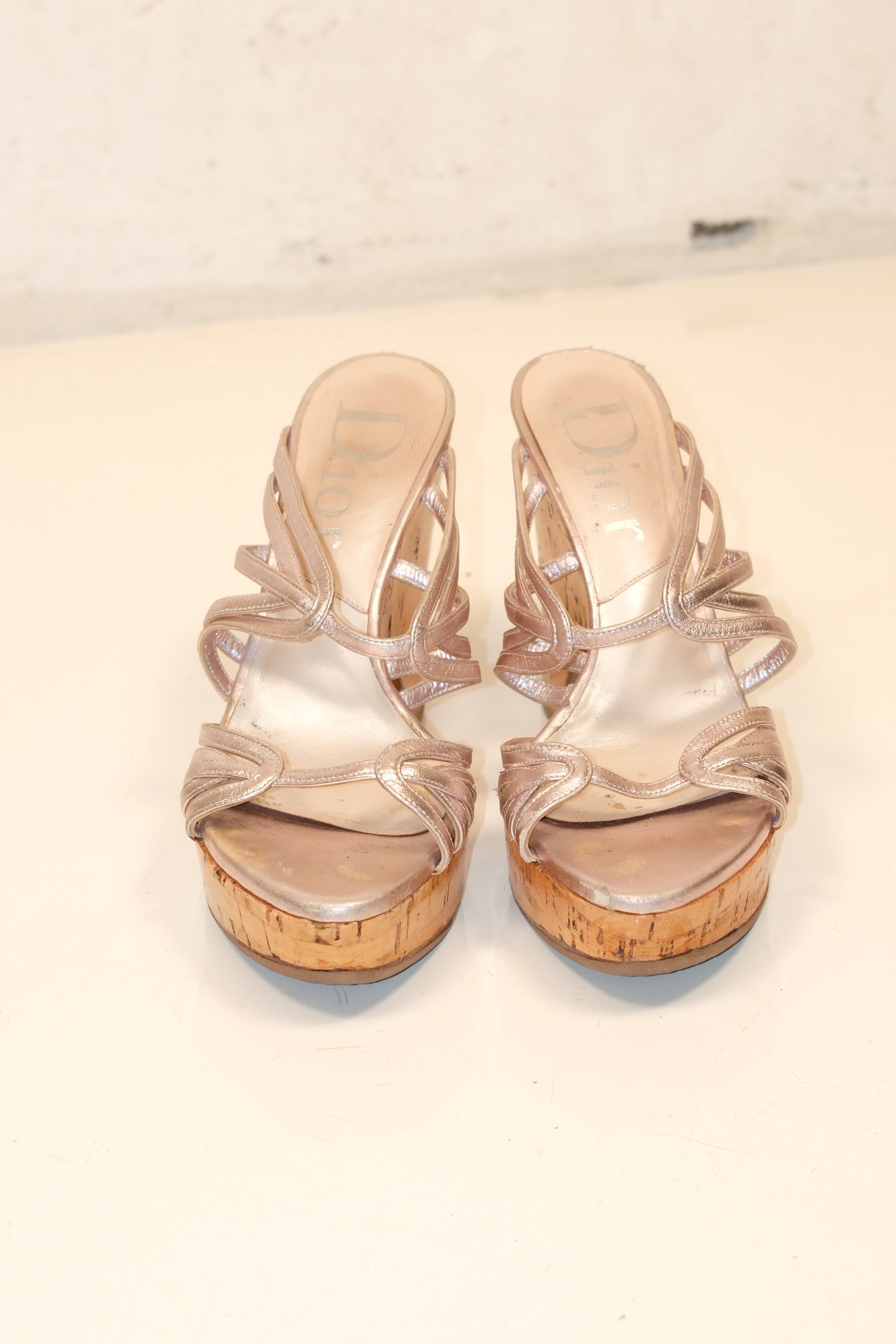 2006 Dior Rose Gold Leather Platform Mules with Cork Sole Size 36.5
