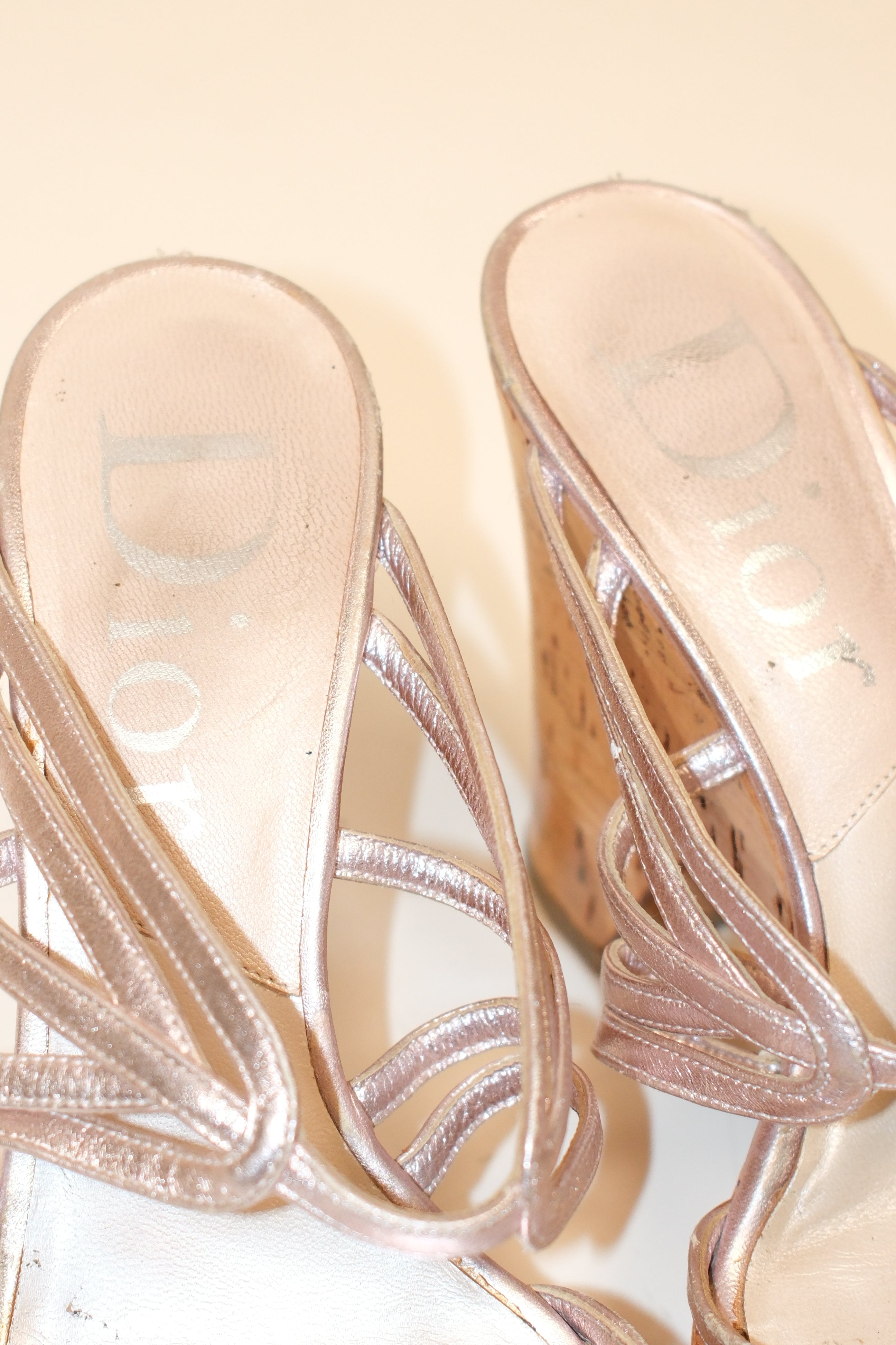 2006 Dior Rose Gold Leather Platform Mules with Cork Sole Size 36.5