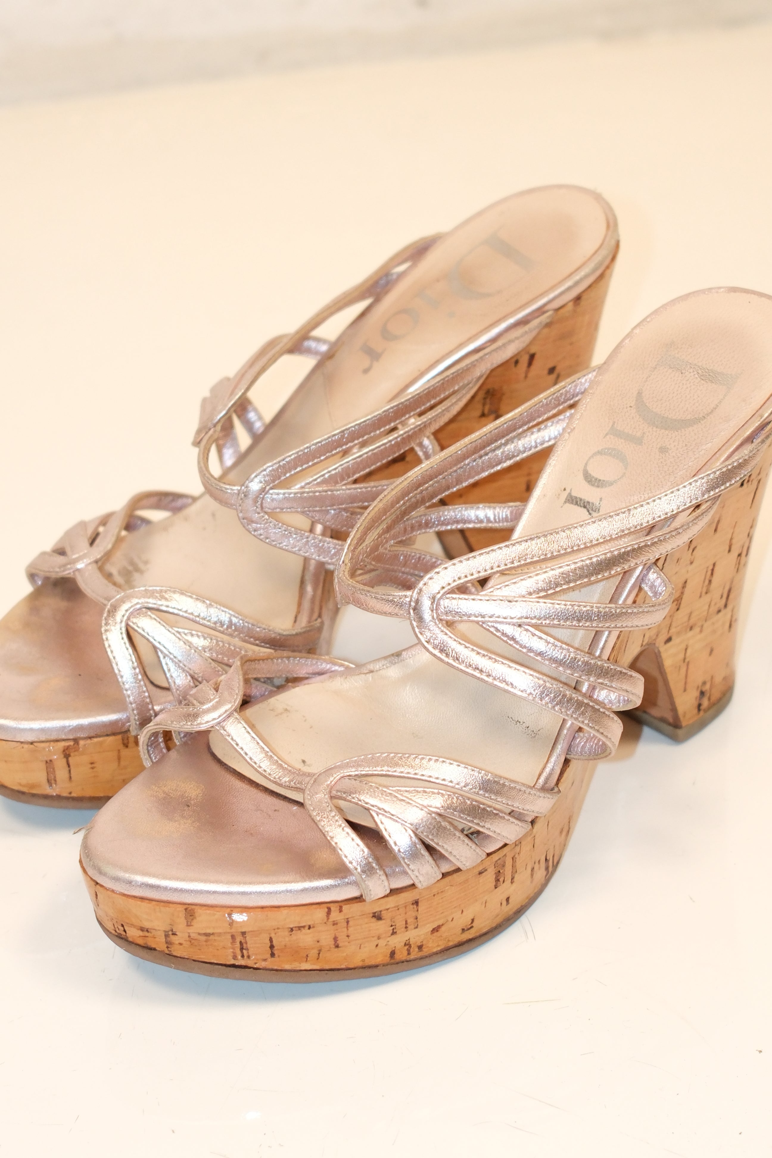 2006 Dior Rose Gold Leather Platform Mules with Cork Sole Size 36.5