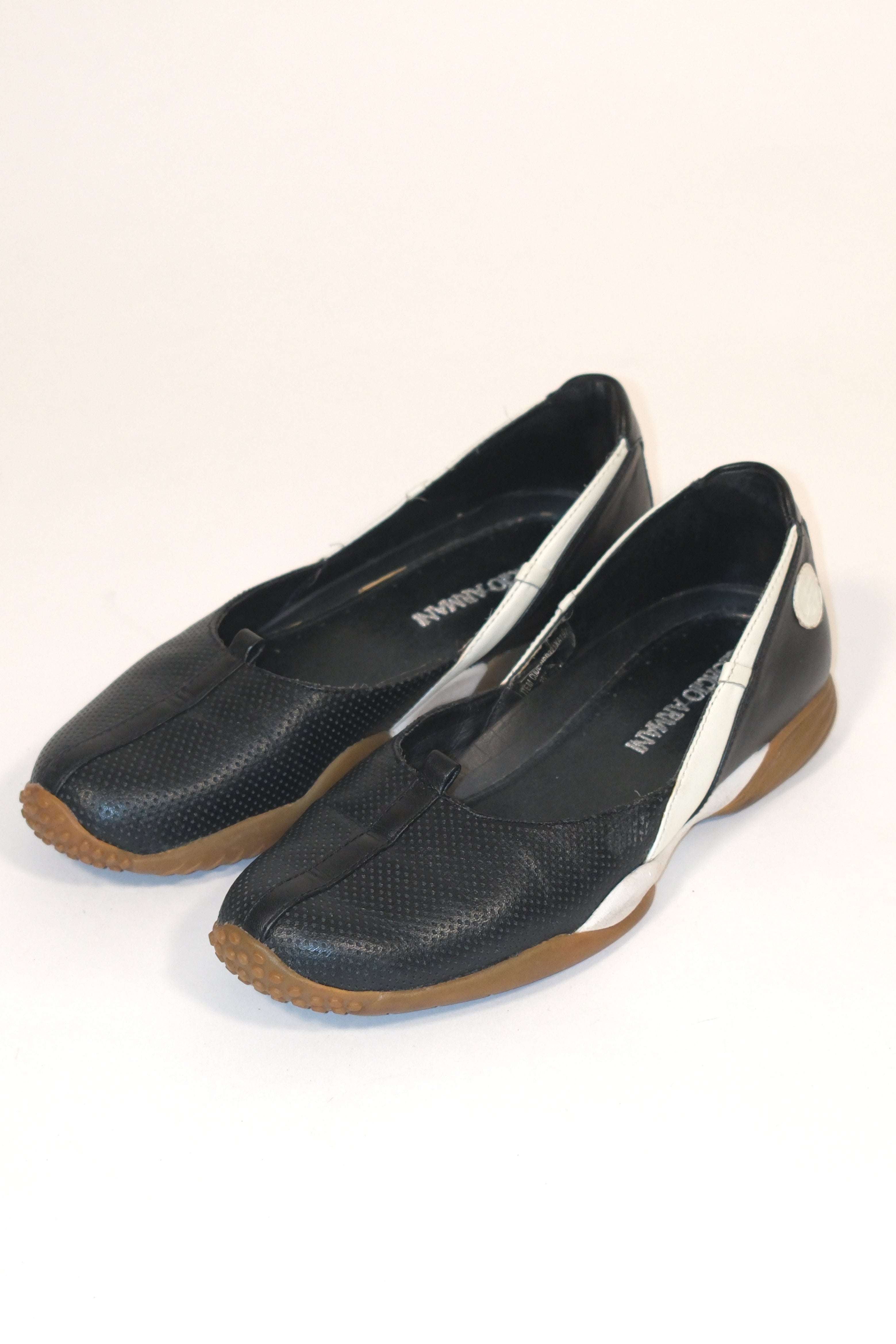 Giorgio Armani Black Ballet Flats With Brown Sole size 36