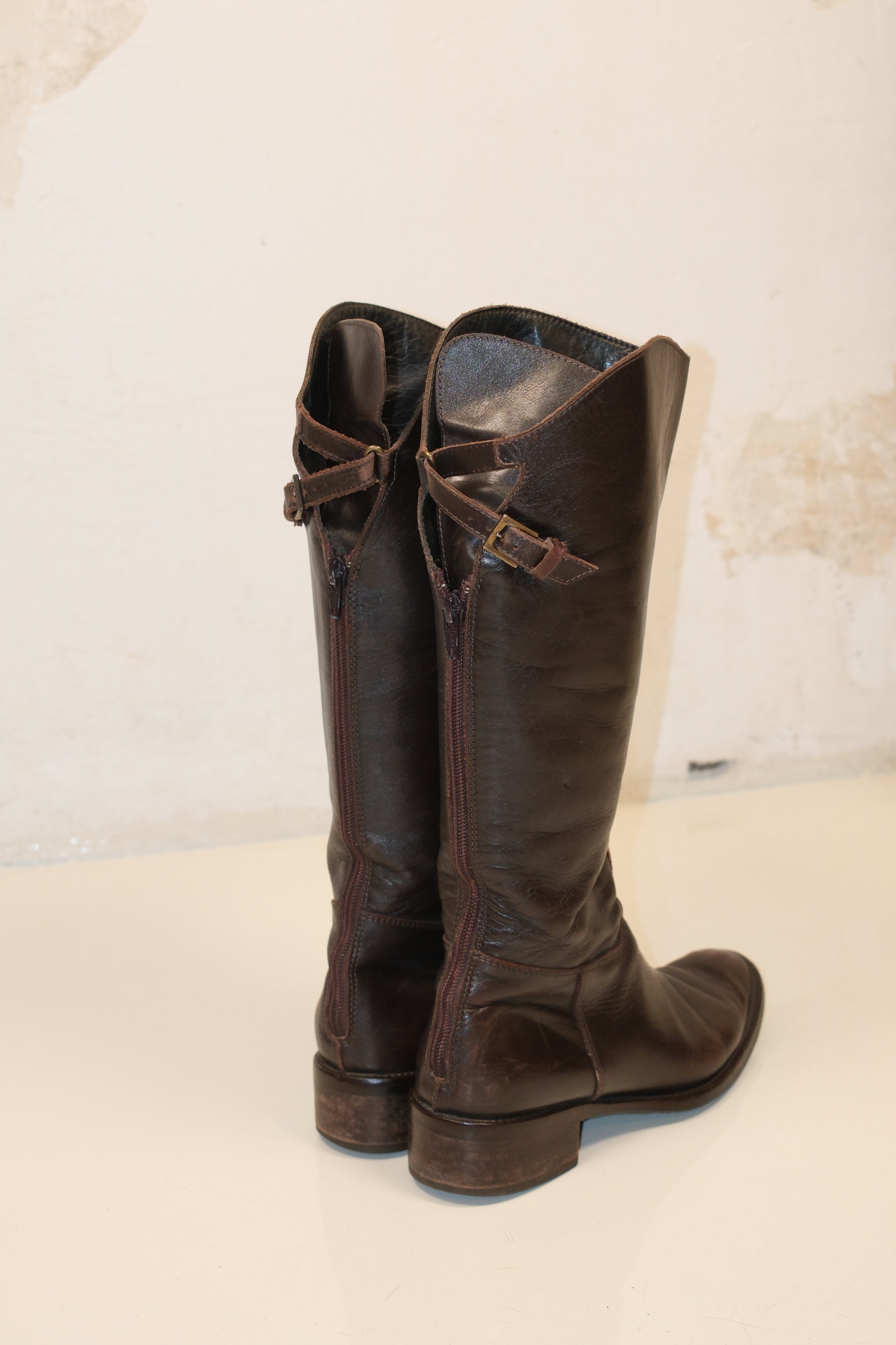 Genuine leather riding boots in brown