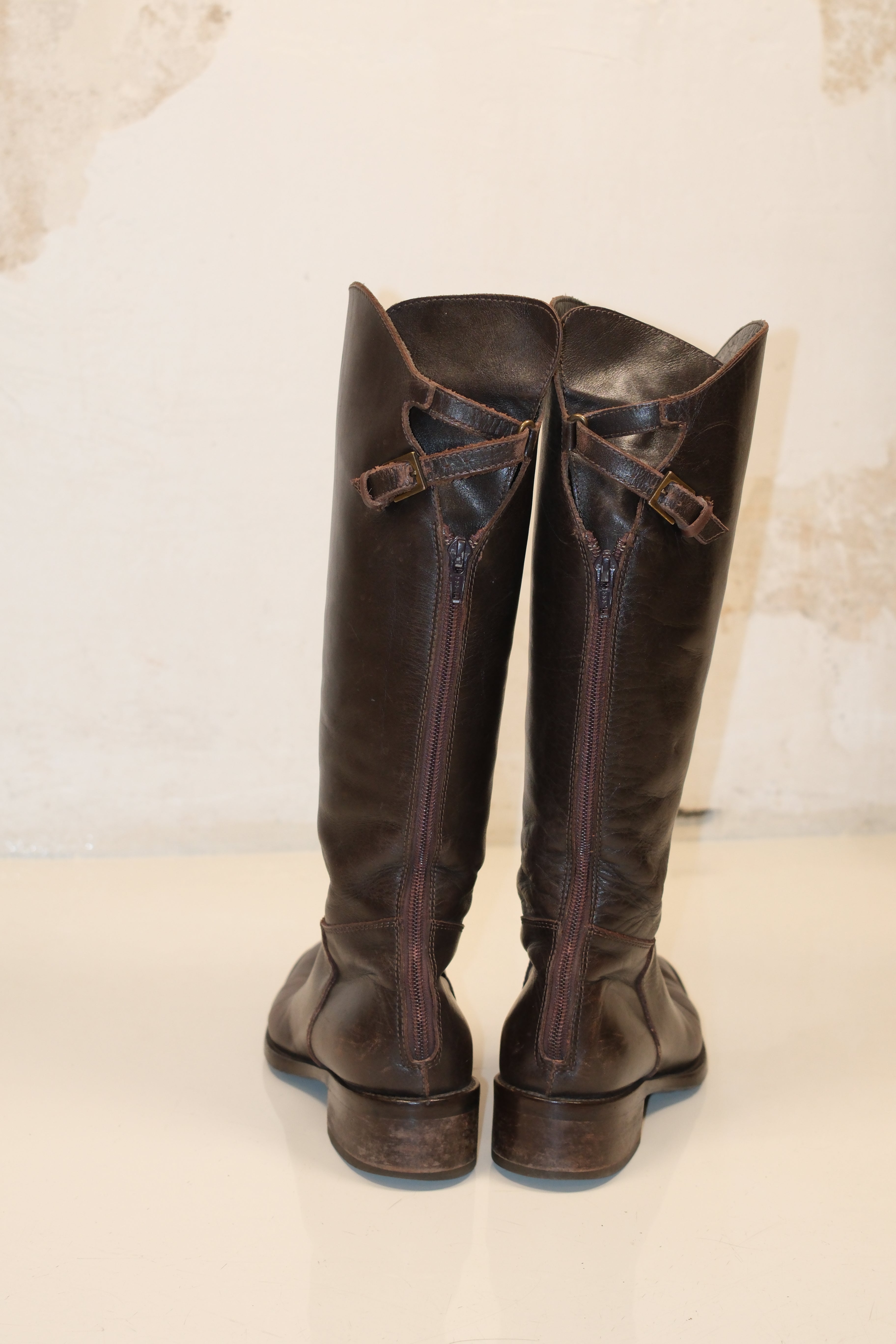 Genuine leather riding boots in brown