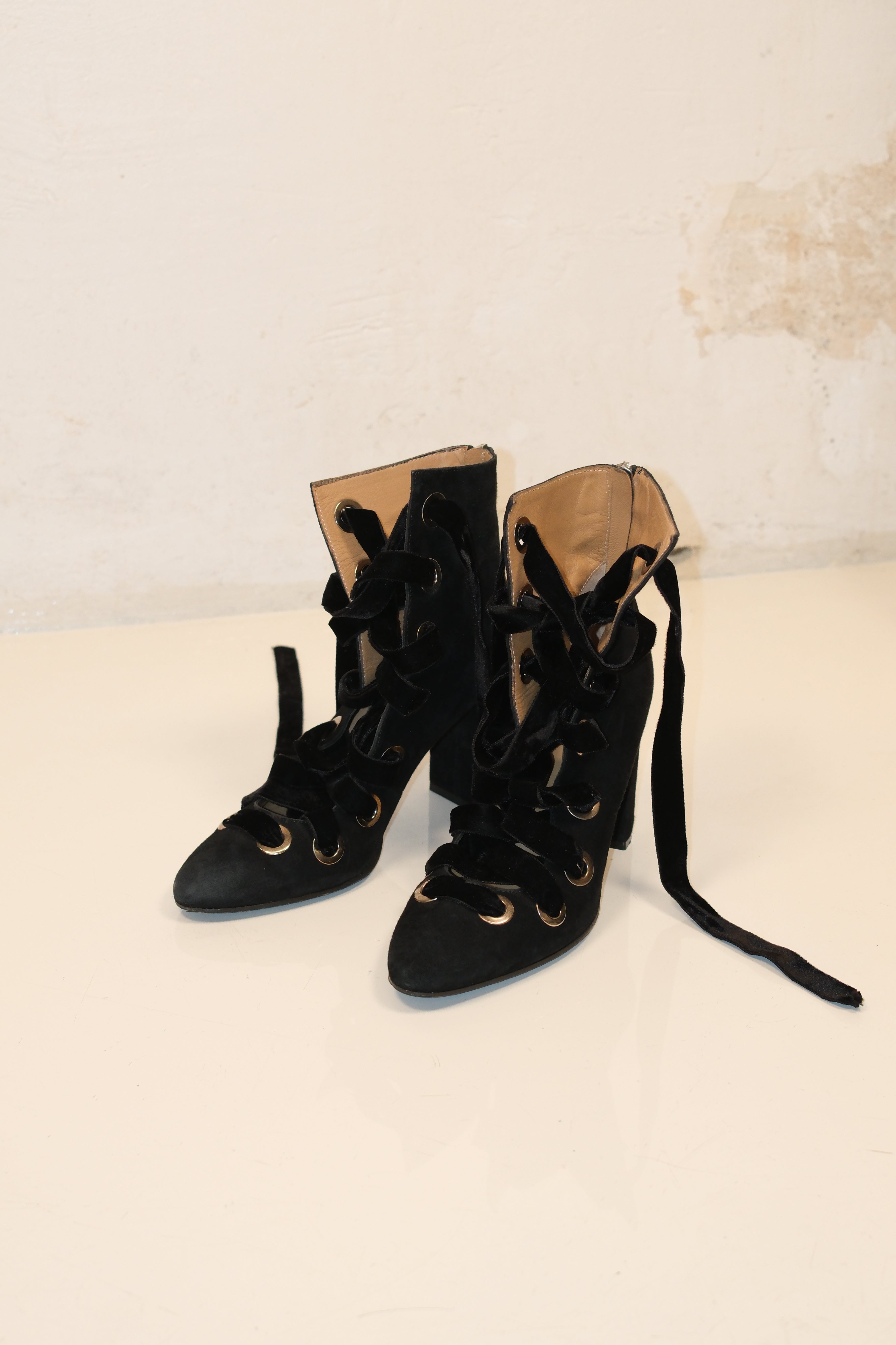 Roberto Festa black velvet lace up ankle boots
