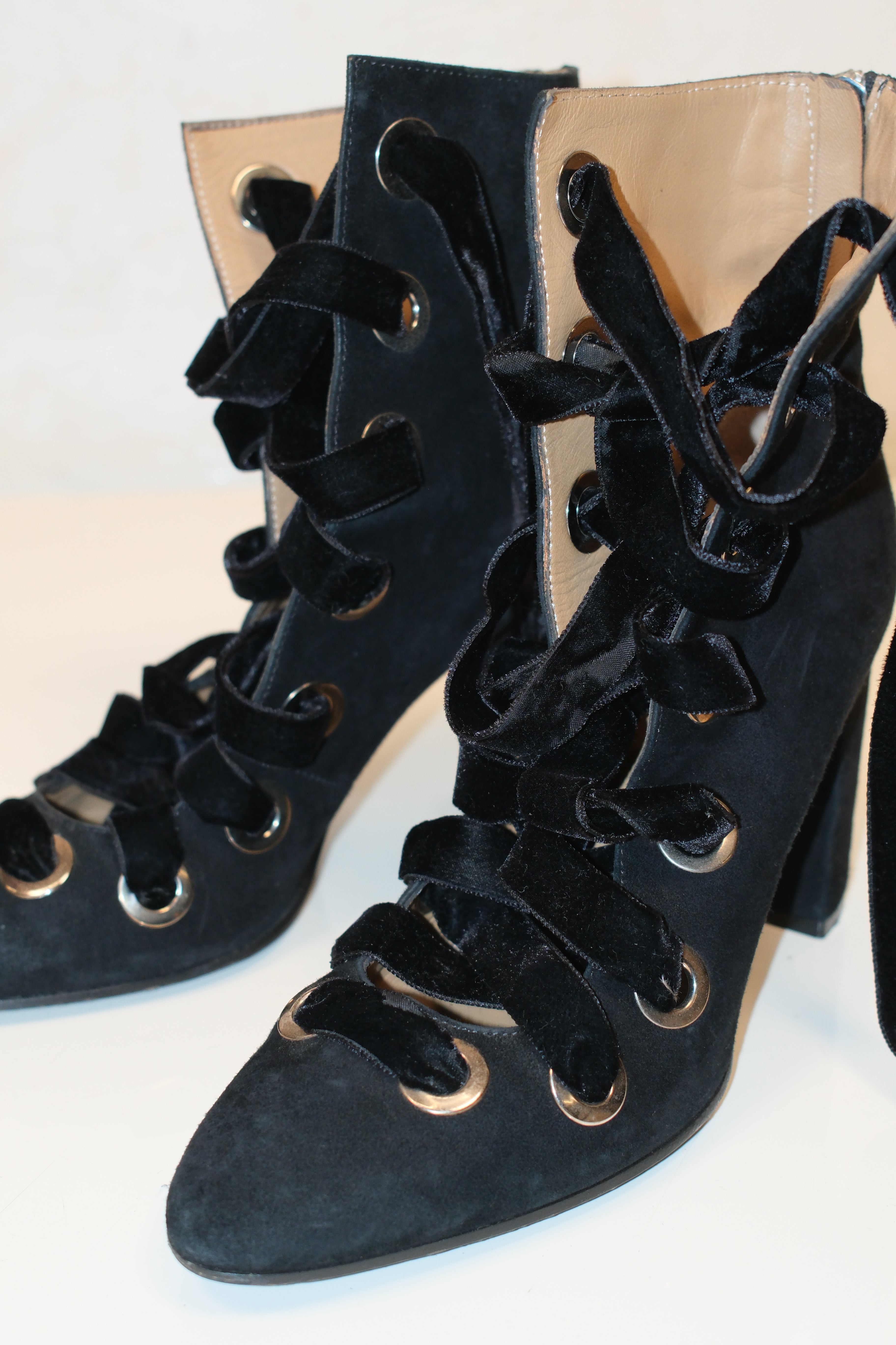 Roberto Festa black velvet lace up ankle boots