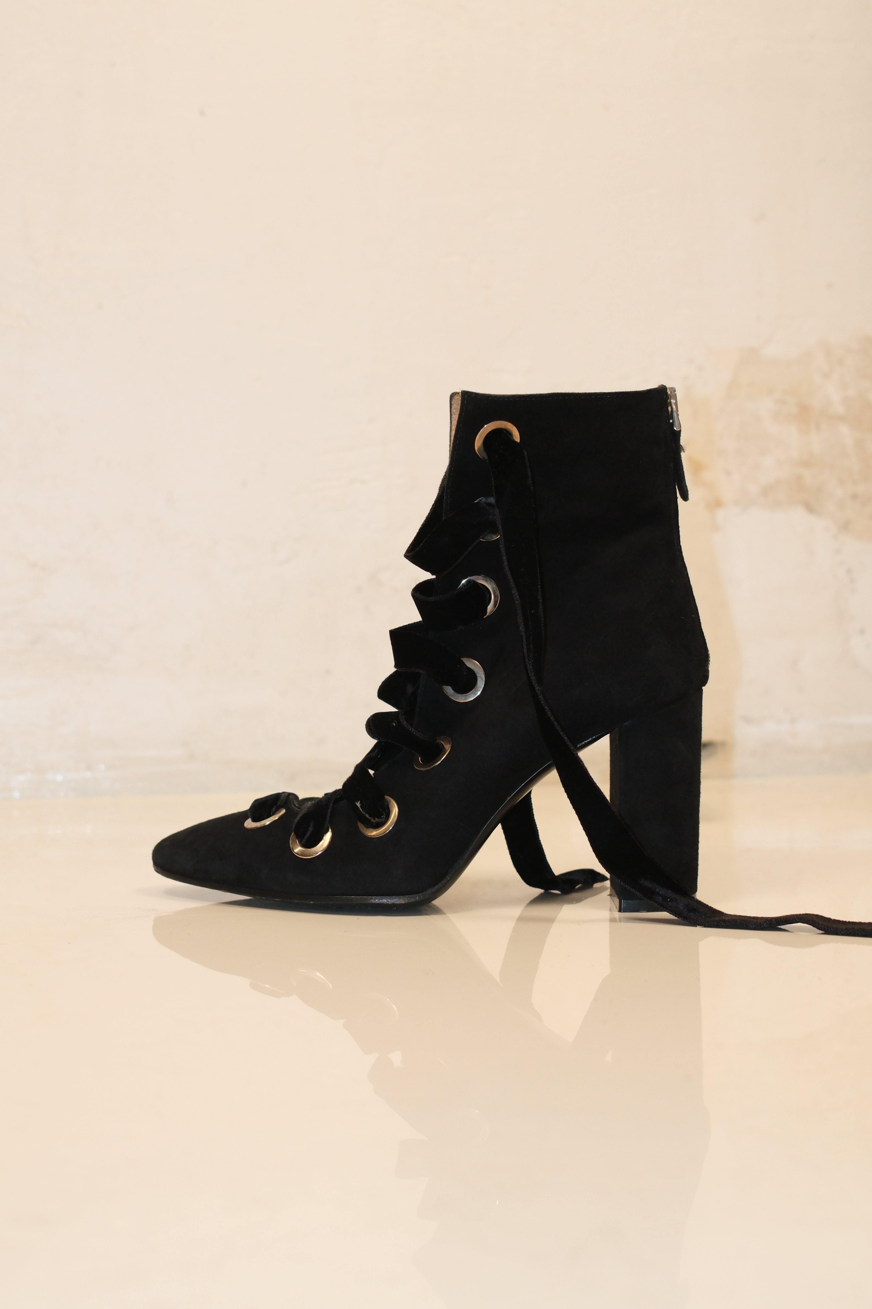 Roberto Festa black velvet lace up ankle boots