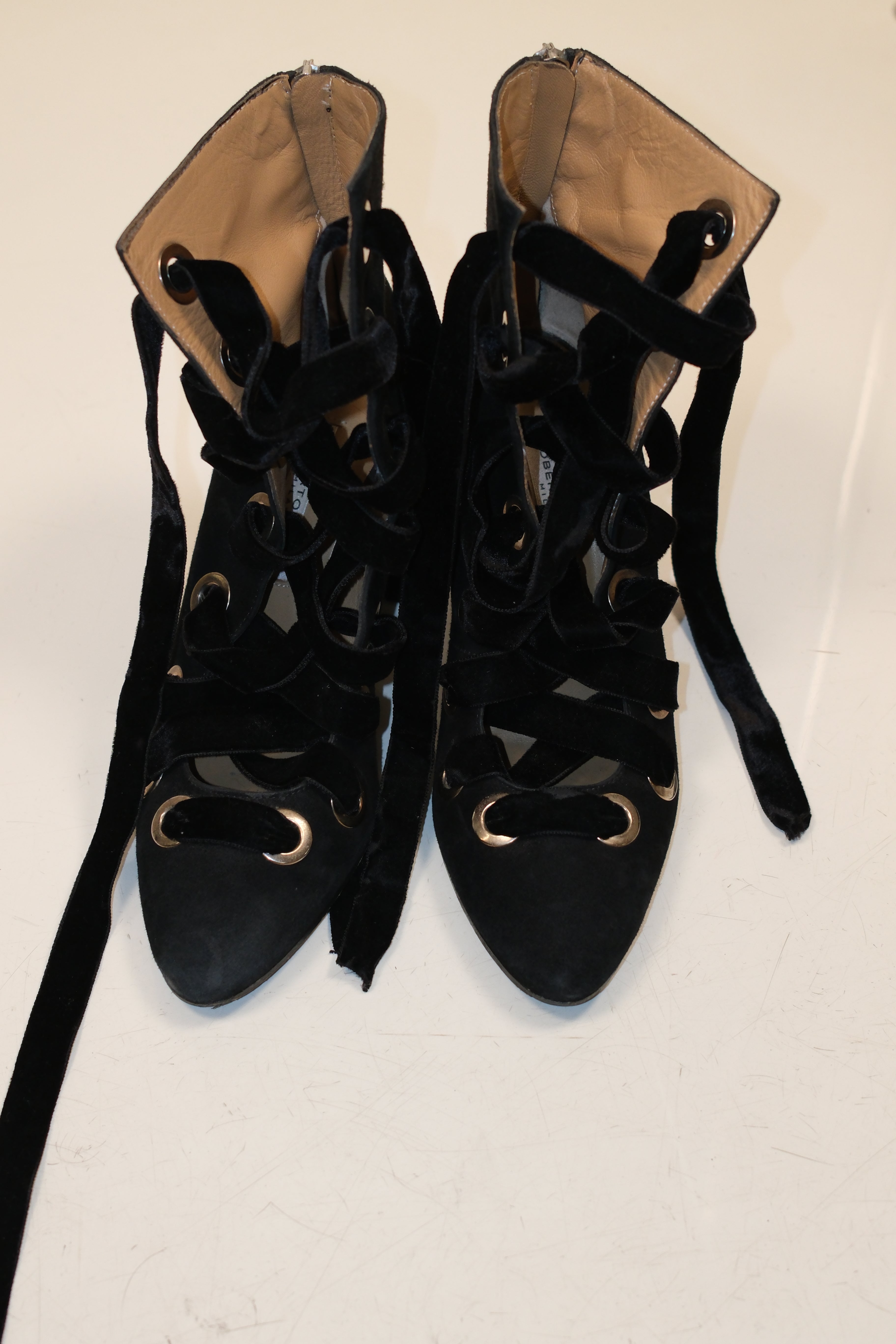 Roberto Festa black velvet lace up ankle boots