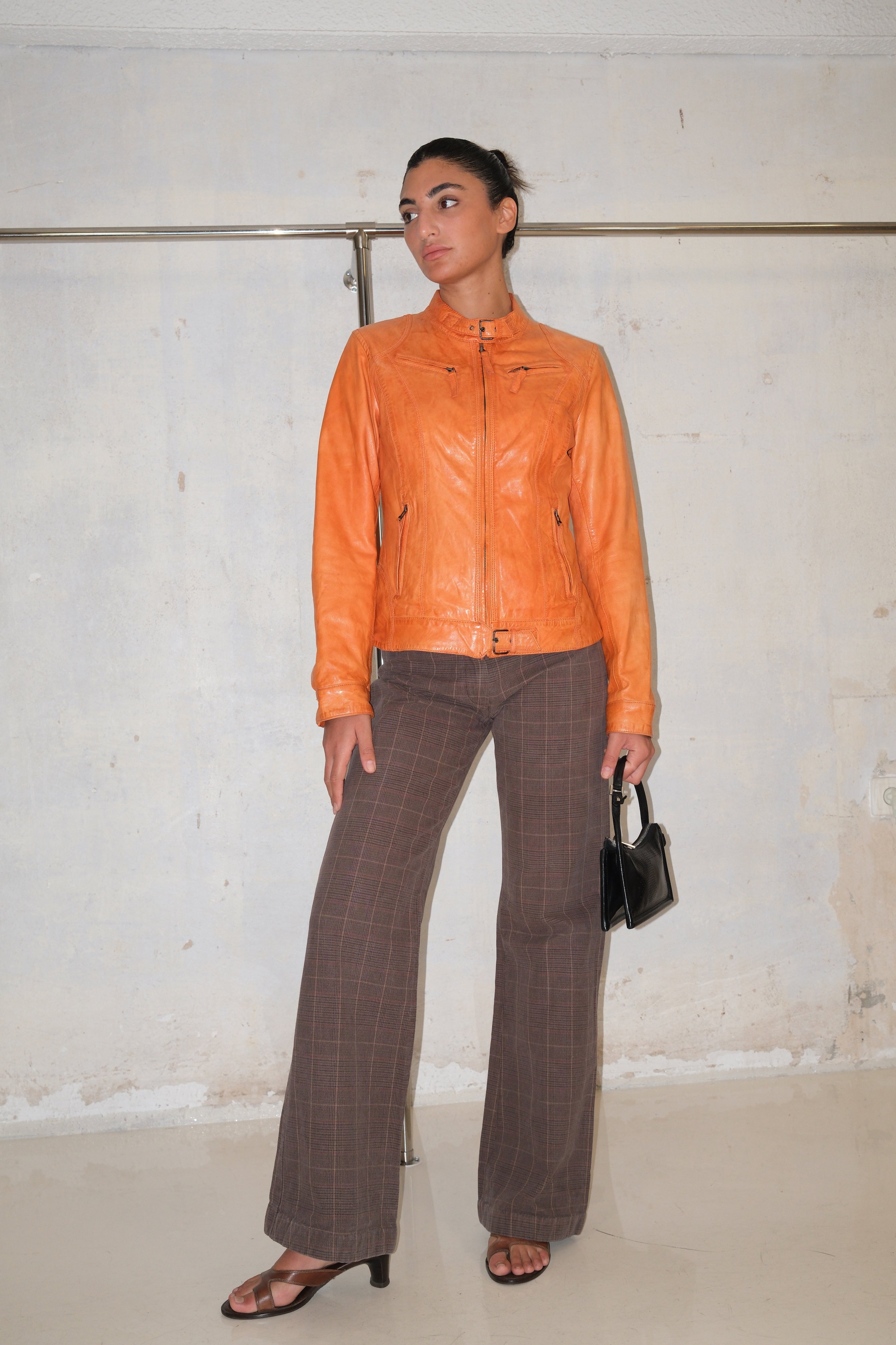 Leather Orange Jacket With Zippers