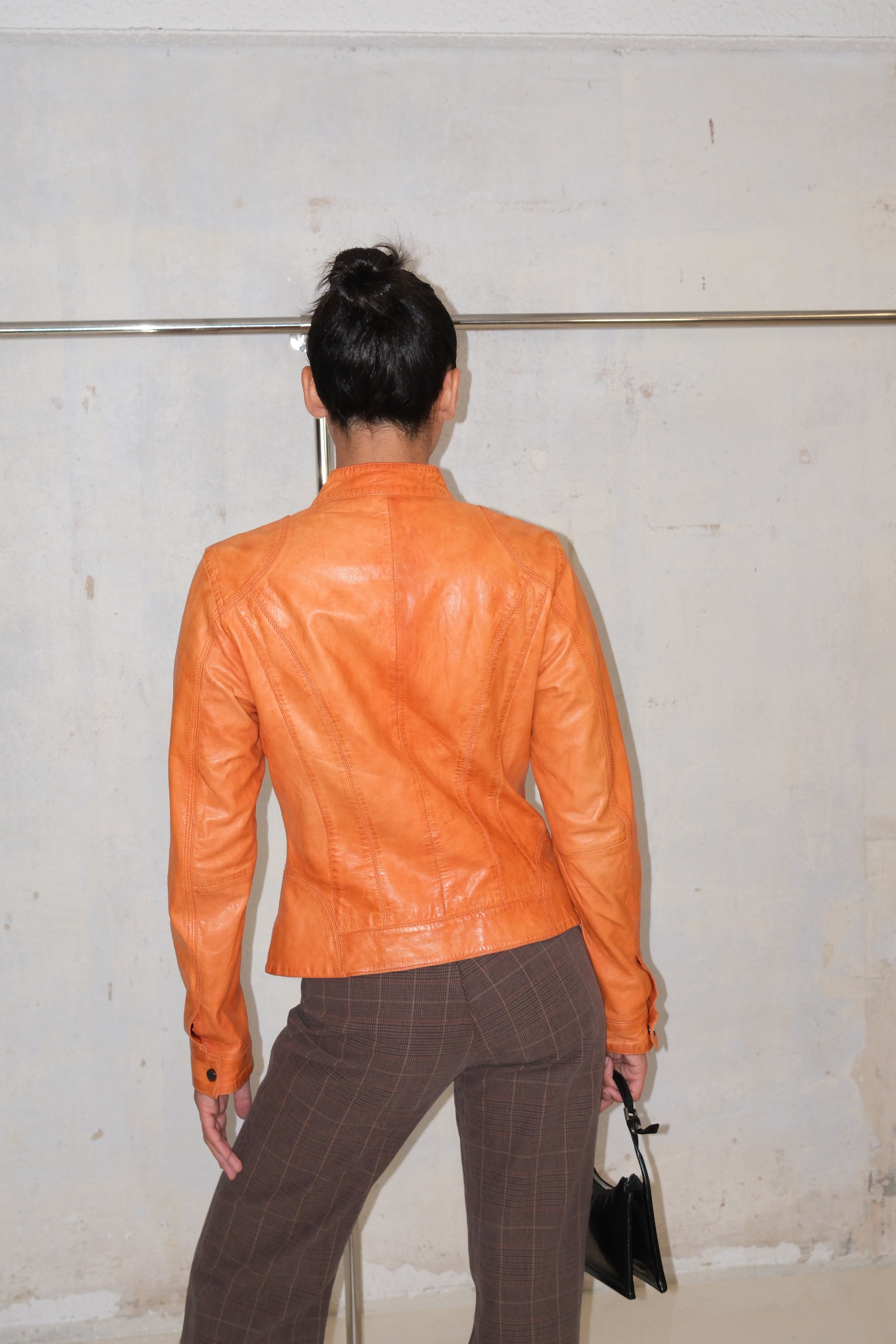 Leather Orange Jacket With Zippers