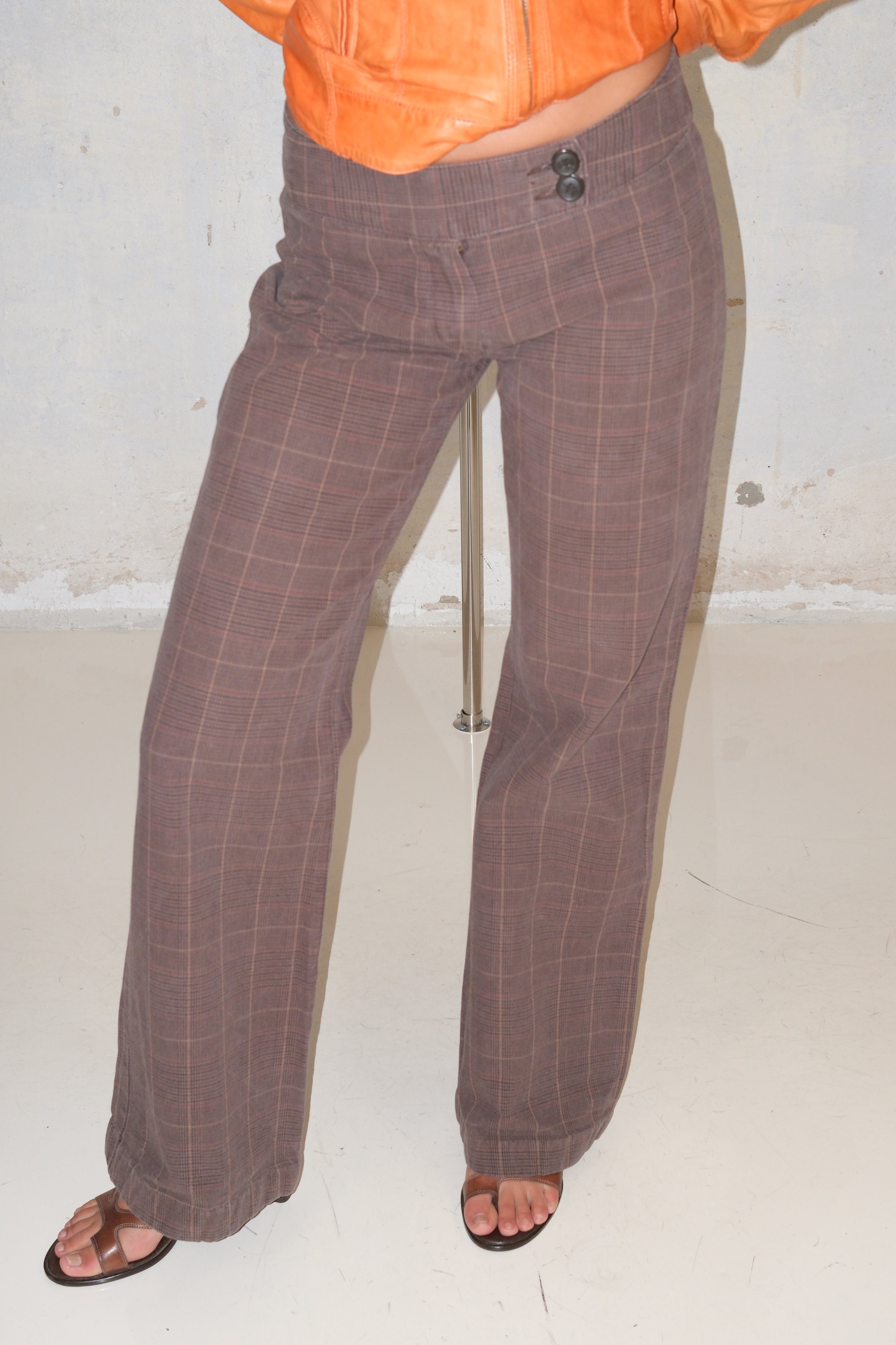 Replay Low-Rise Checked Straight Pants Size 36
