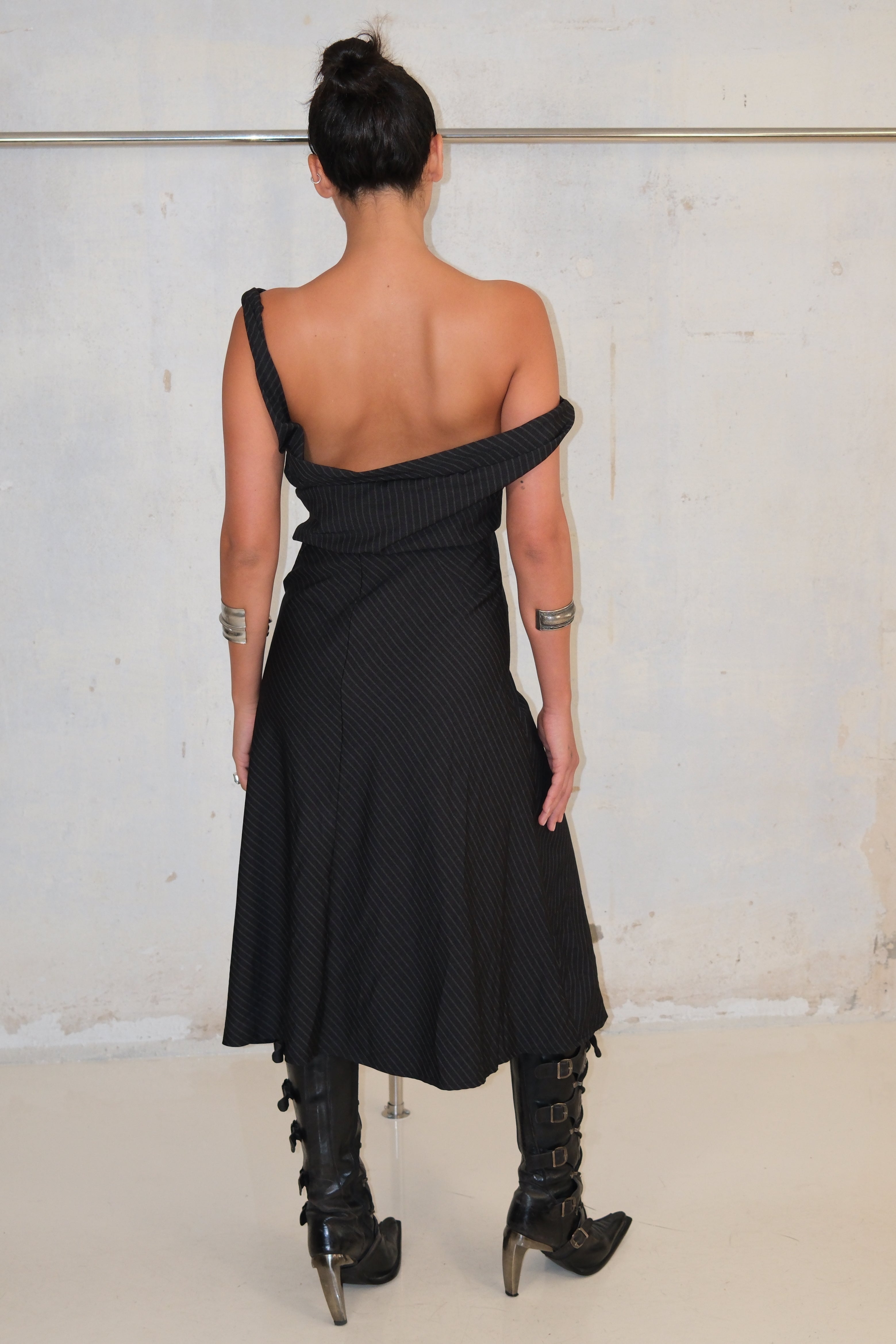 Off-Shoulder Maxi Striped Dress