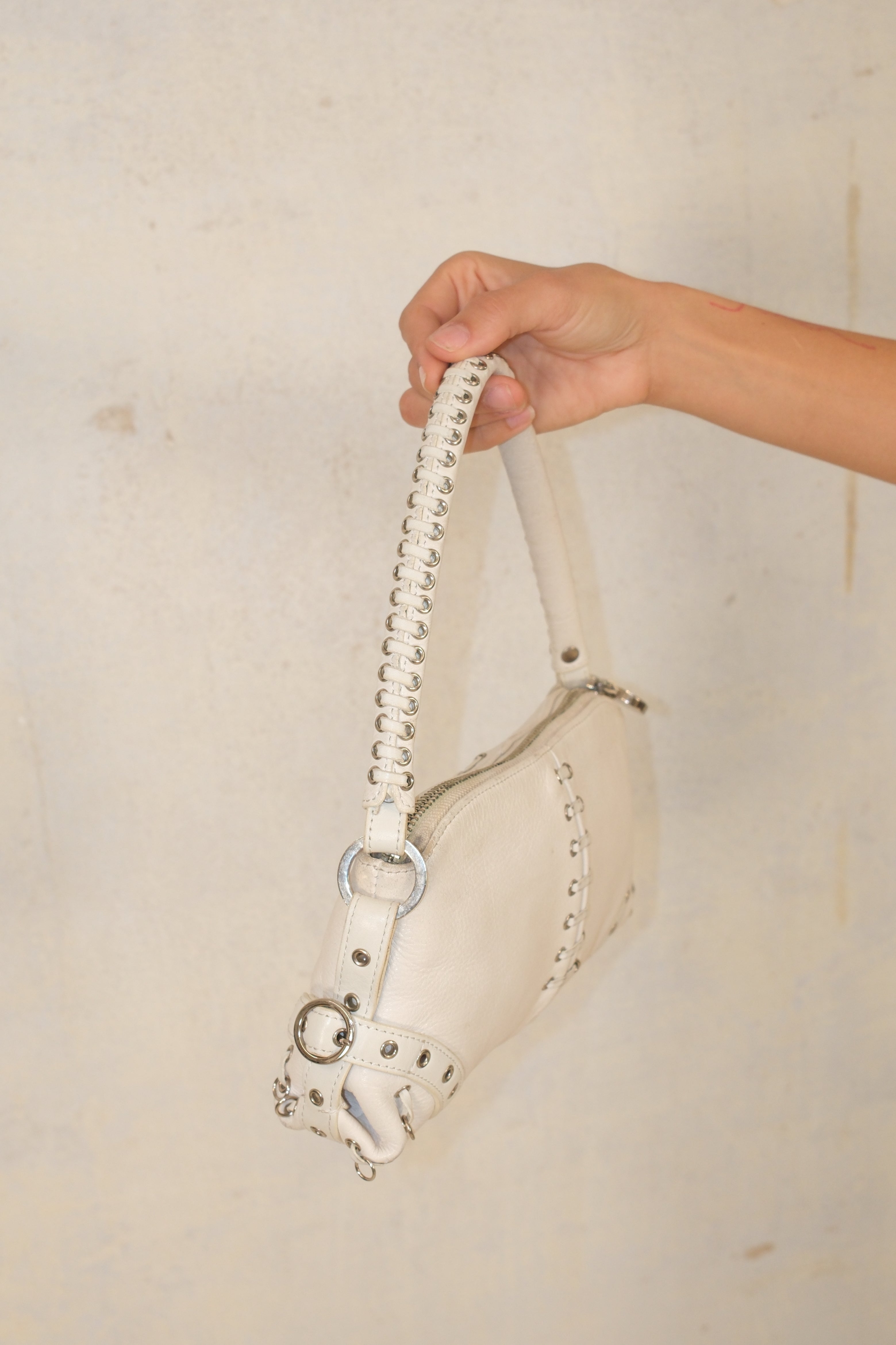 Epine de Rose Small White Bag with Metal Details