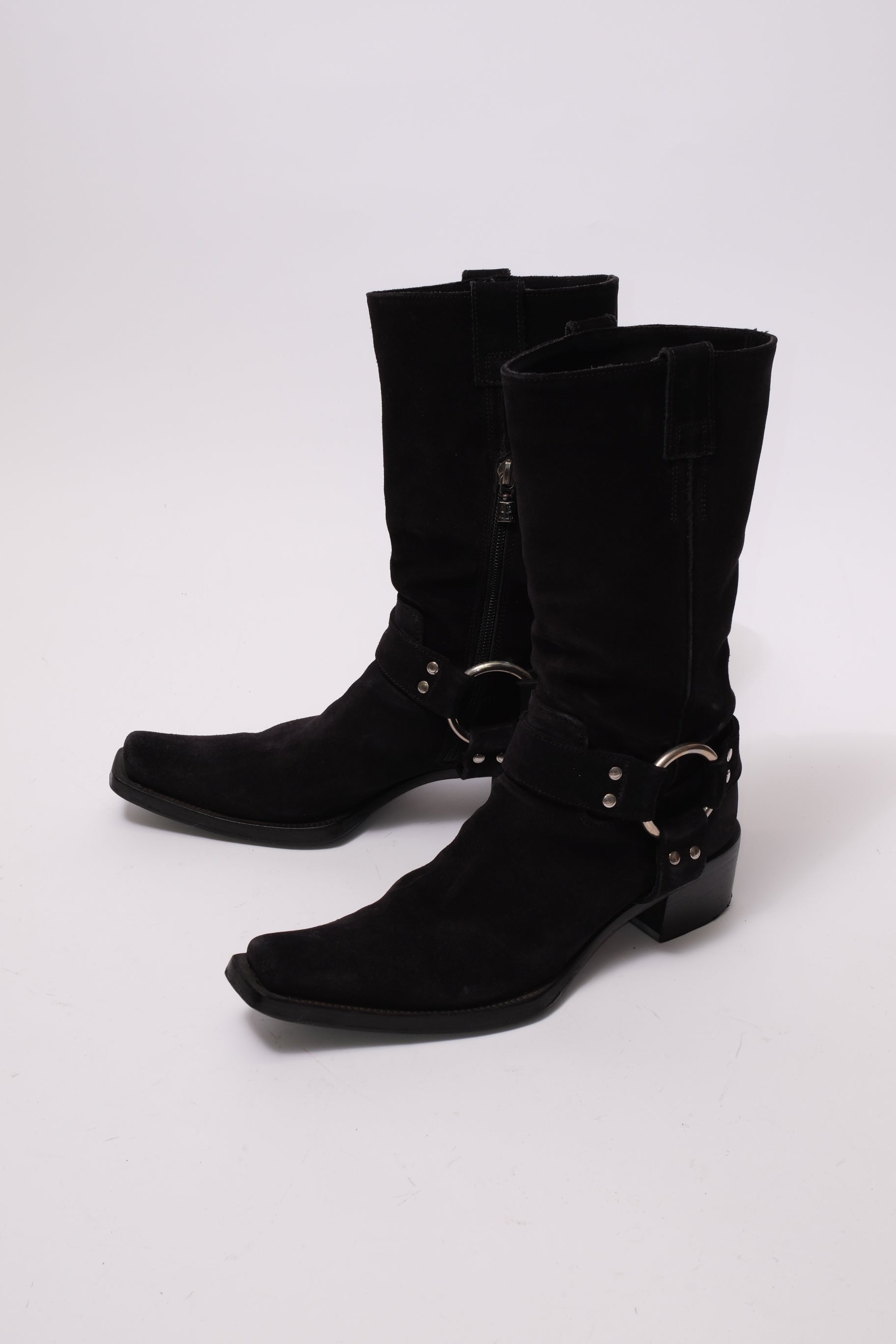 Le Silla western suede leather boots with metal silver buckle 37.5
