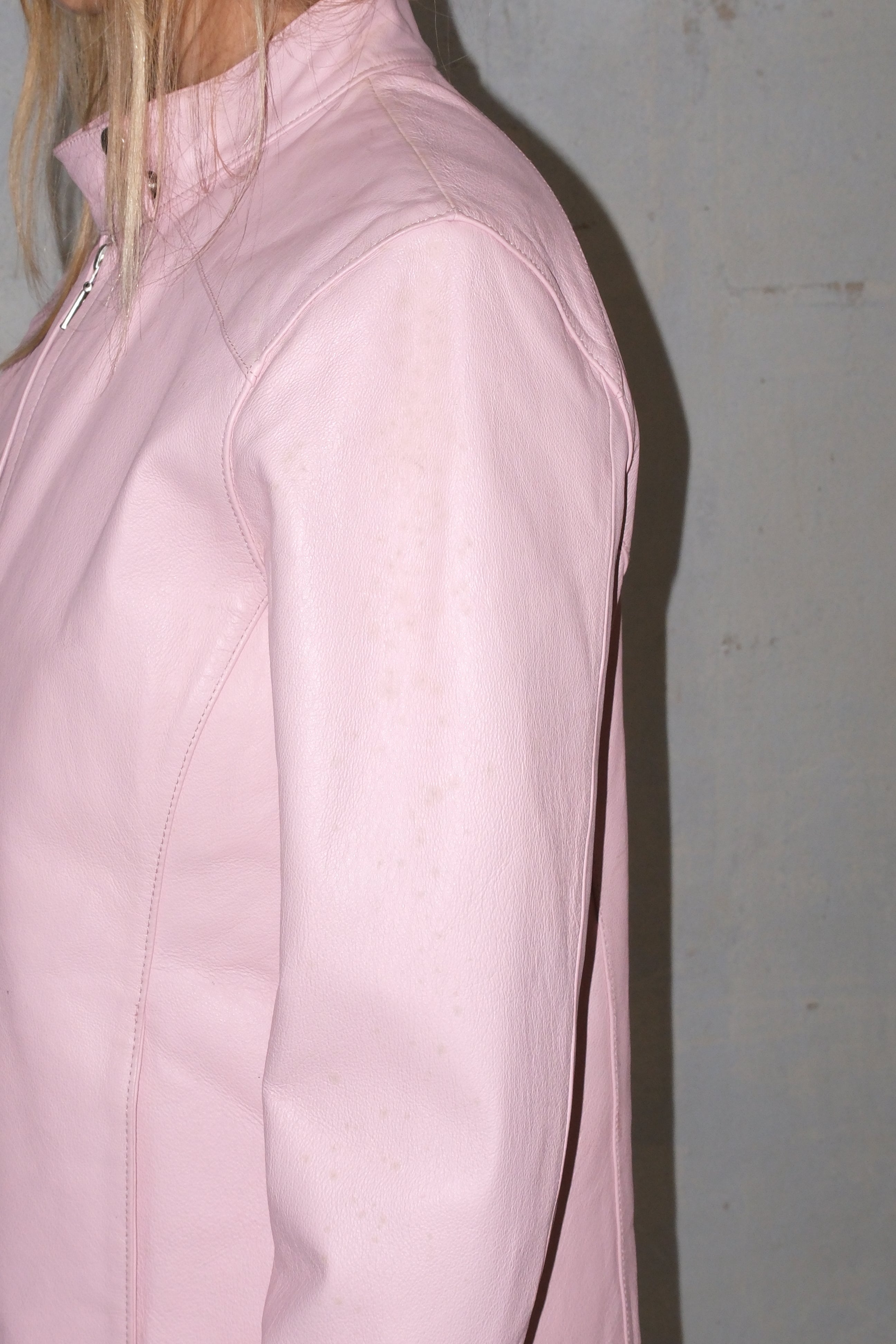 Baby Pink Motor Leather Jacket