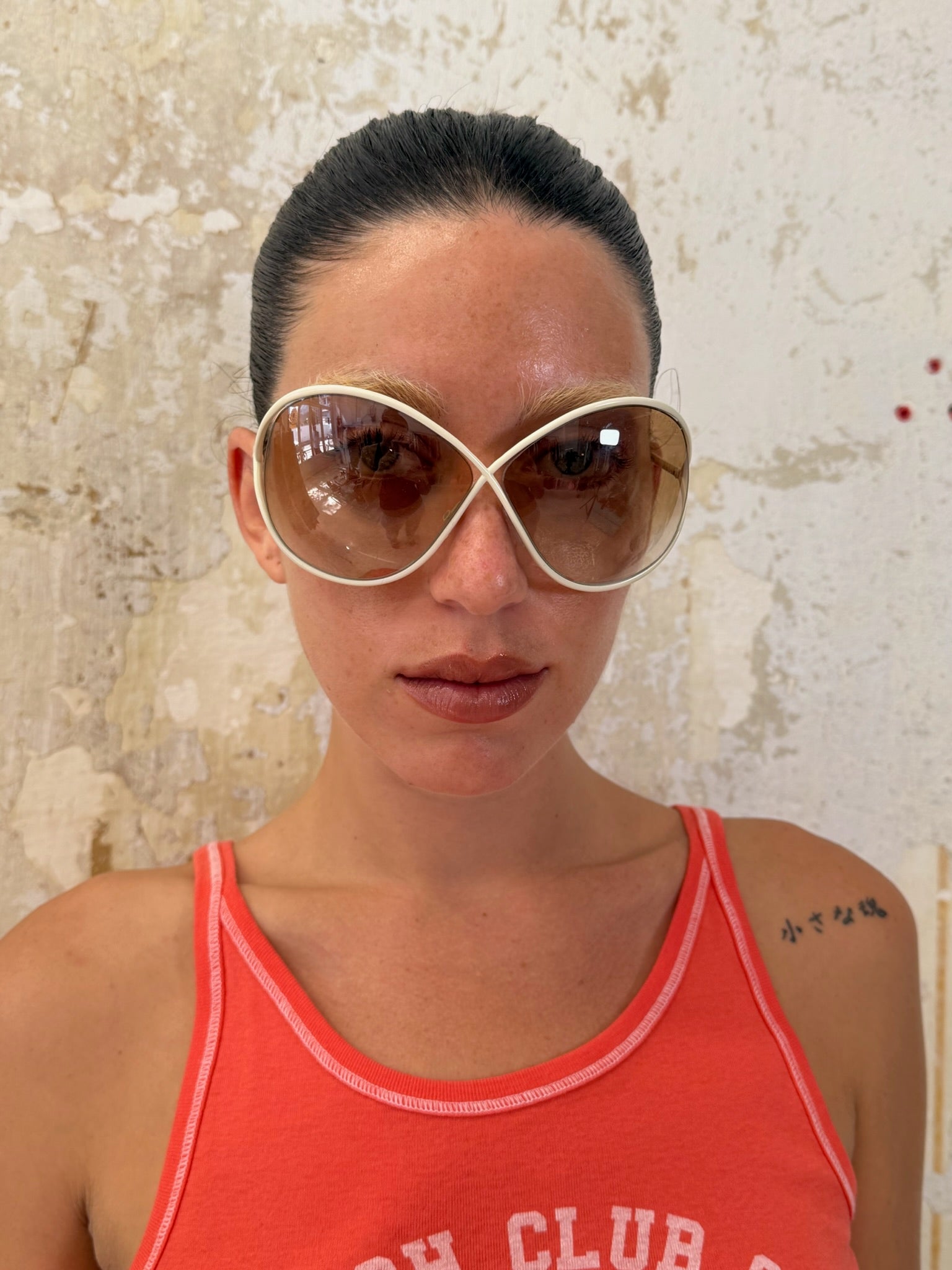 TOM FORD CLASSIC STYLE MILKY CREAM SUNGLASSES WITH BROWN LENSES
