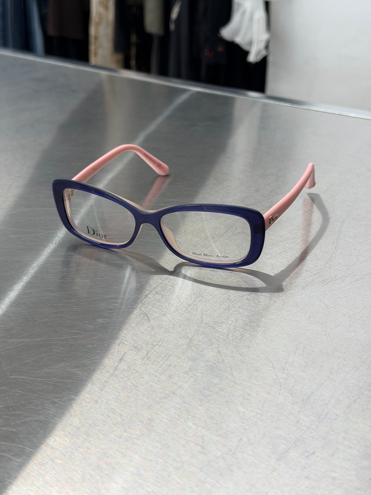 DIOR BLUE GLASSES WITH BUBBLEGUM PINK TEMPLES