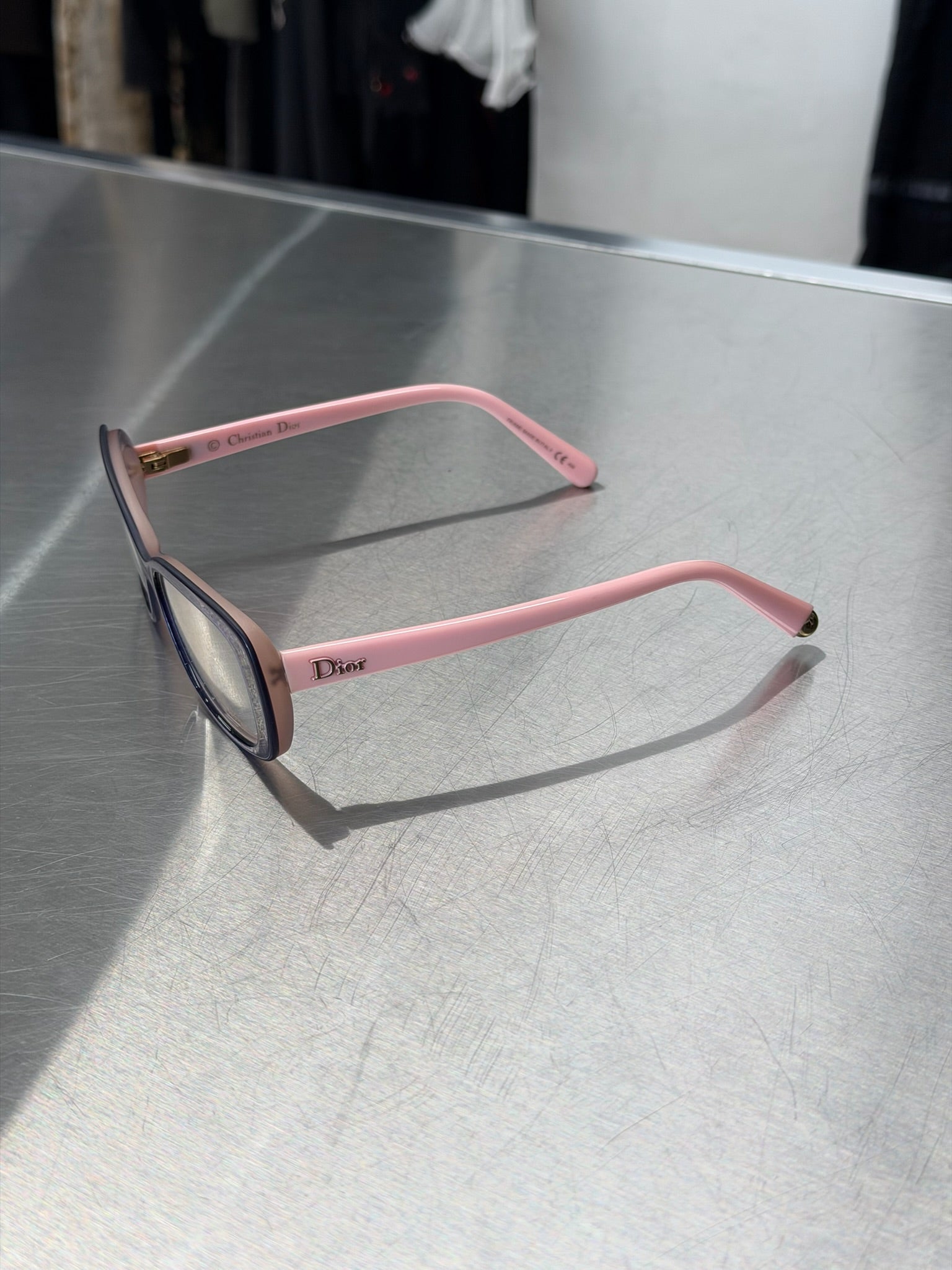 DIOR BLUE GLASSES WITH BUBBLEGUM PINK TEMPLES