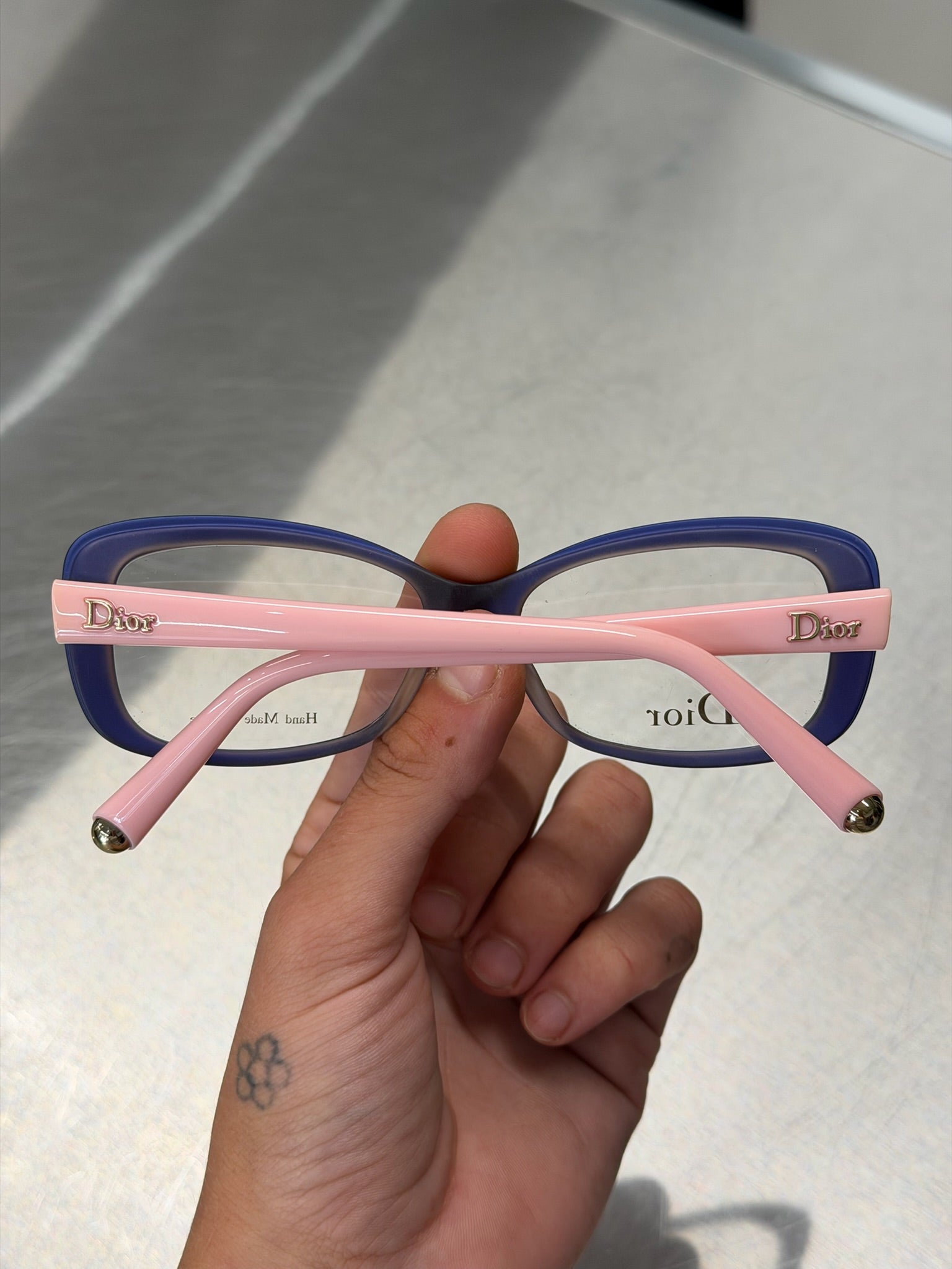 DIOR BLUE GLASSES WITH BUBBLEGUM PINK TEMPLES