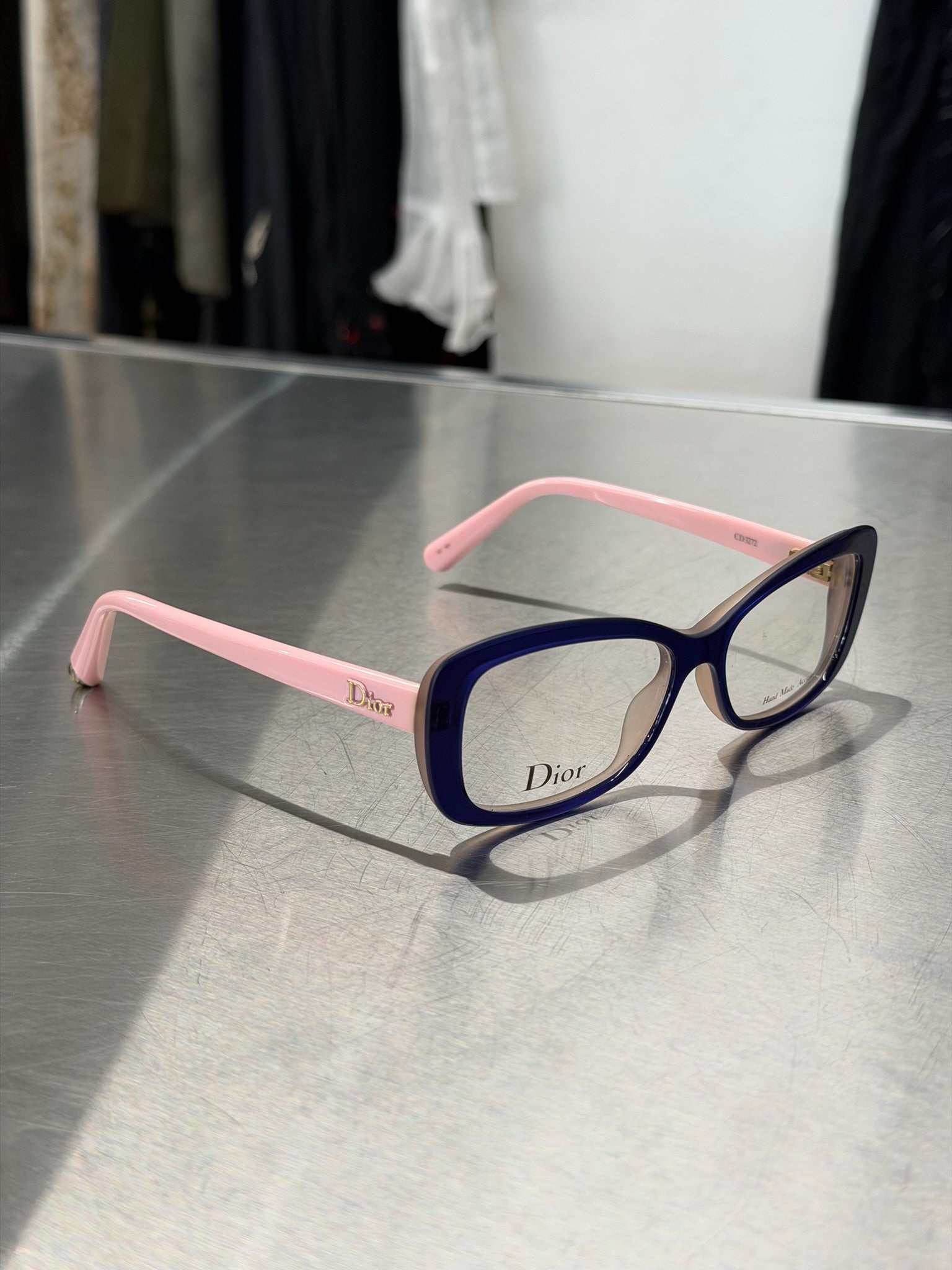 DIOR BLUE GLASSES WITH BUBBLEGUM PINK TEMPLES