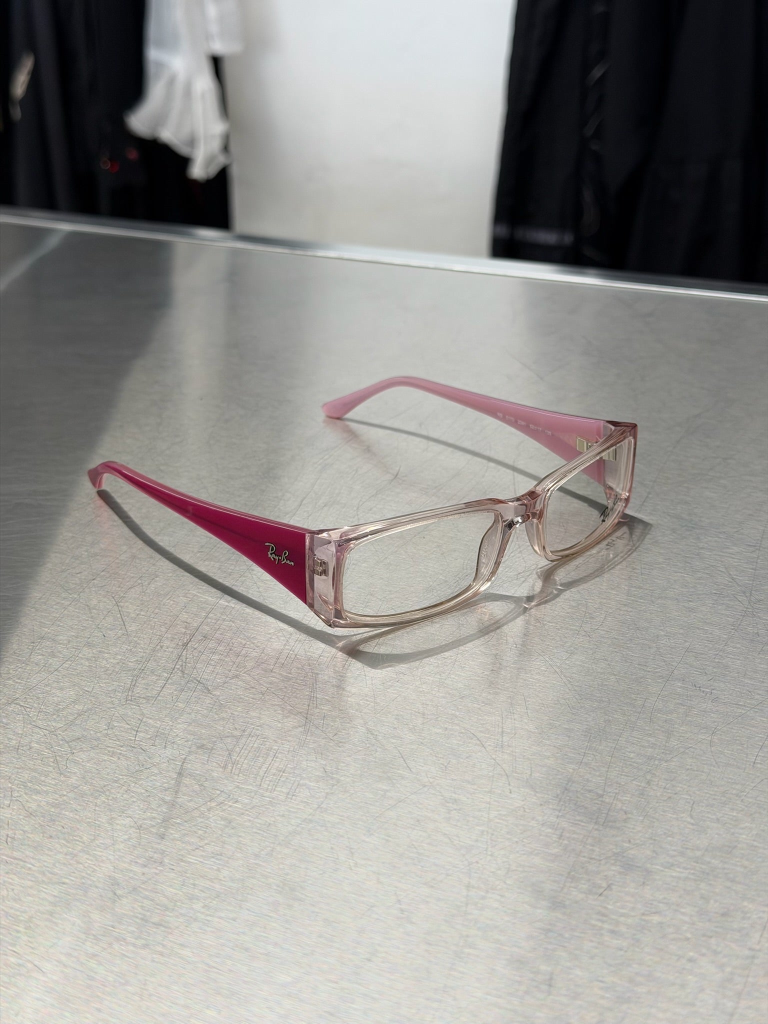 RAYBAN TRANSLUCENT PINK GLASSES WITH BRIGHT PINK TEMPLES