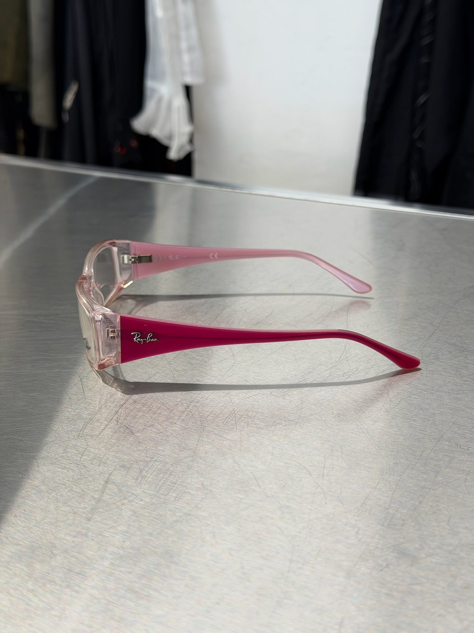 RAYBAN TRANSLUCENT PINK GLASSES WITH BRIGHT PINK TEMPLES
