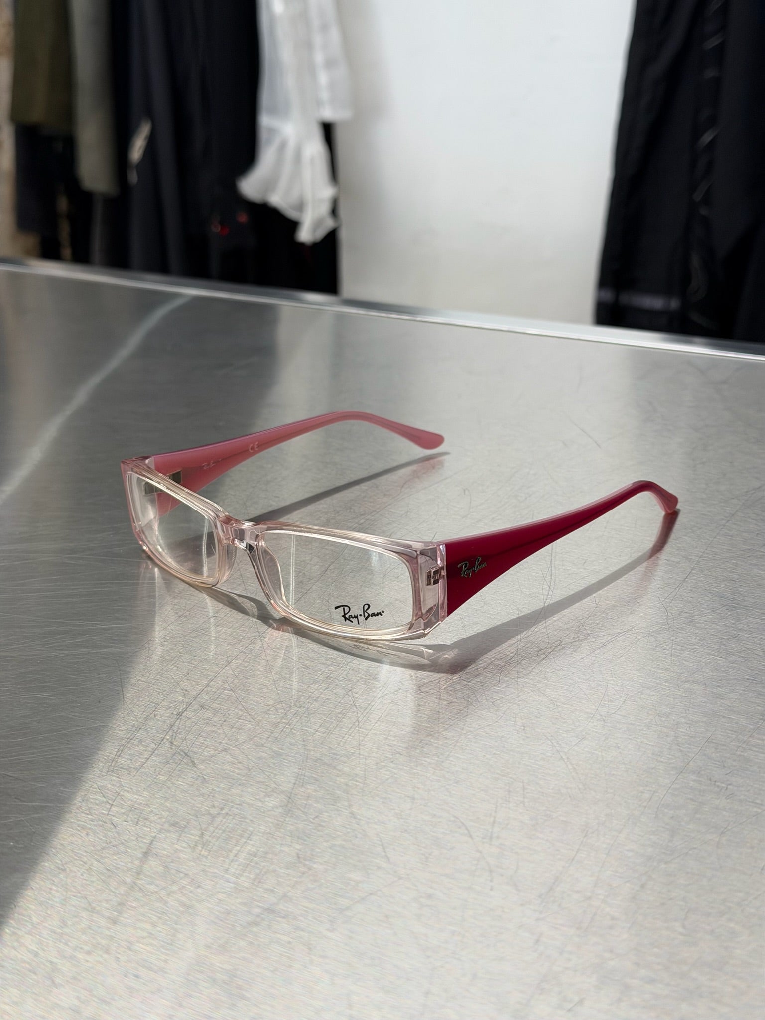 RAYBAN TRANSLUCENT PINK GLASSES WITH BRIGHT PINK TEMPLES