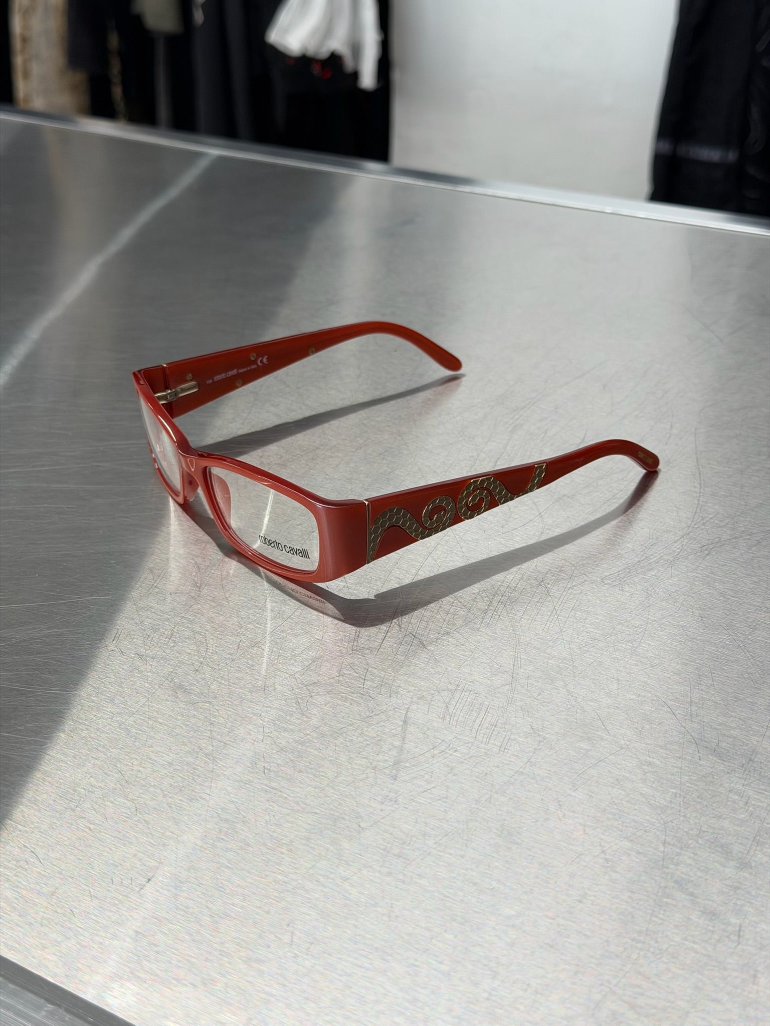 ROBERTO CAVALLI CORAL GLASSES WITH SILVER DECORATIVE DETAILS