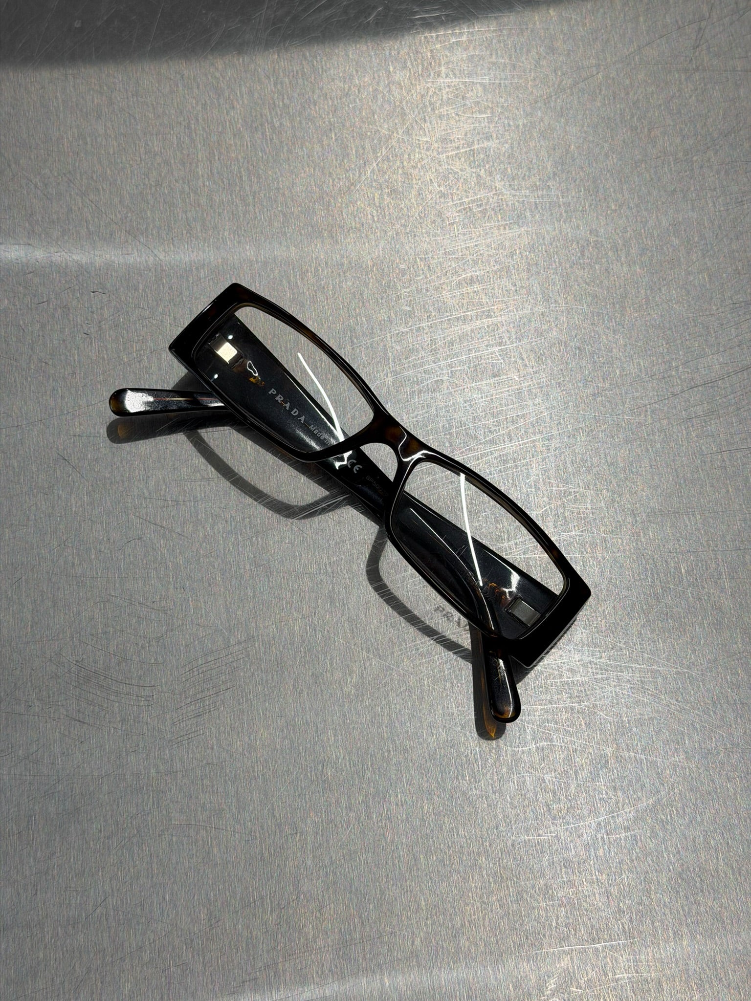 PRADA TORTOISESHELL BROWN GLASSES WITH LOGO AND RHINESTONE TEMPLES