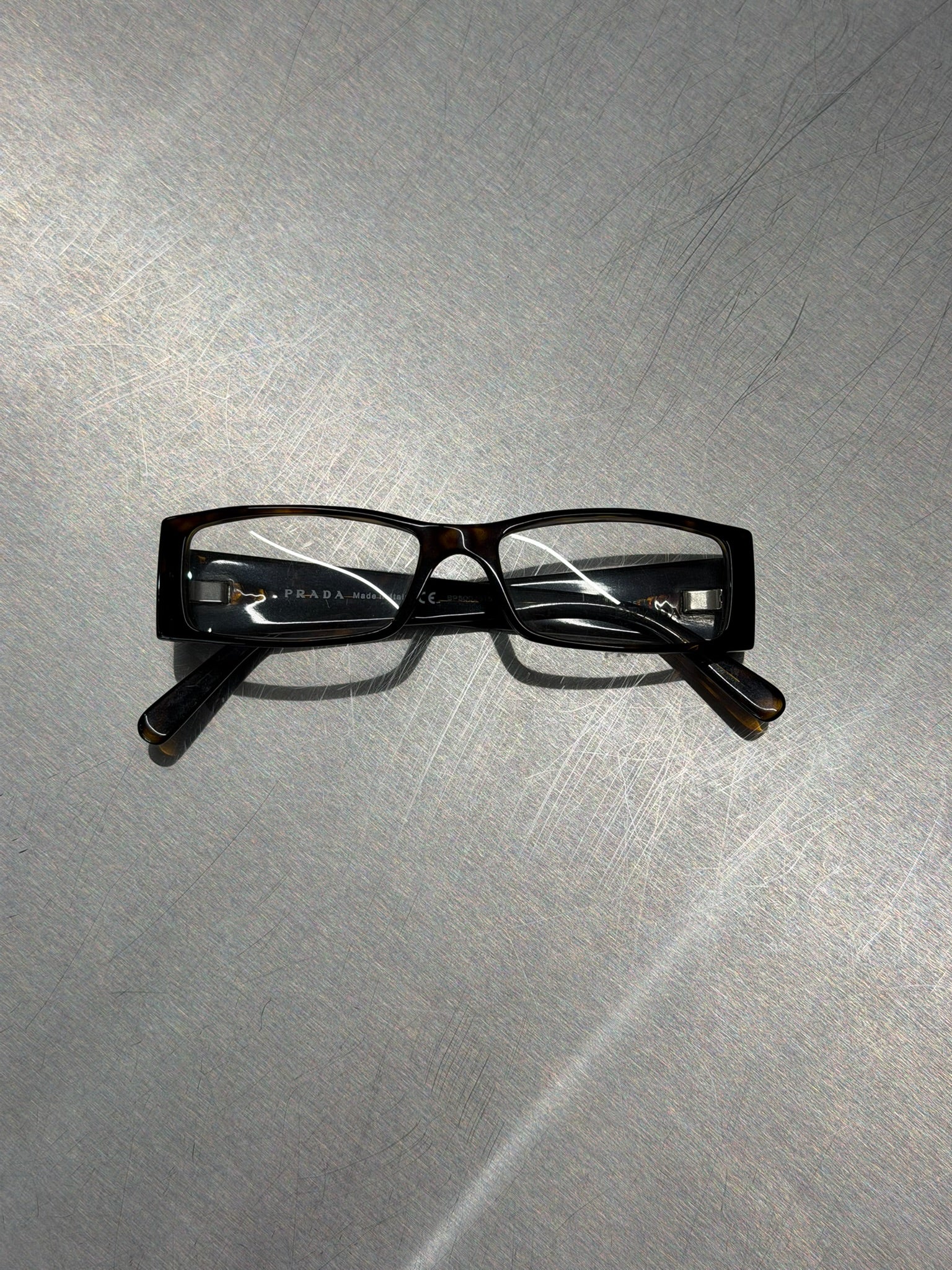 PRADA TORTOISESHELL BROWN GLASSES WITH LOGO AND RHINESTONE TEMPLES