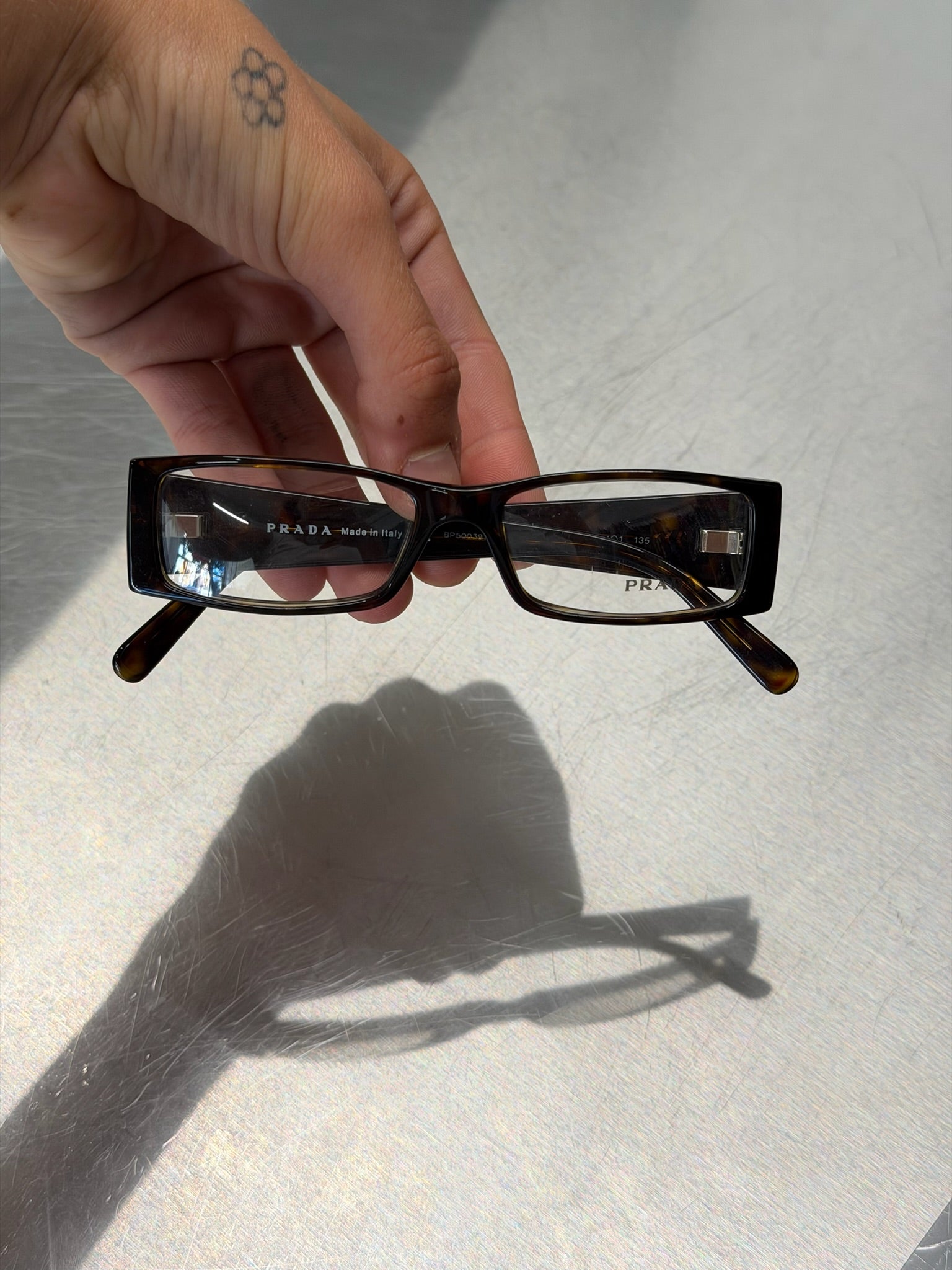 PRADA TORTOISESHELL BROWN GLASSES WITH LOGO AND RHINESTONE TEMPLES