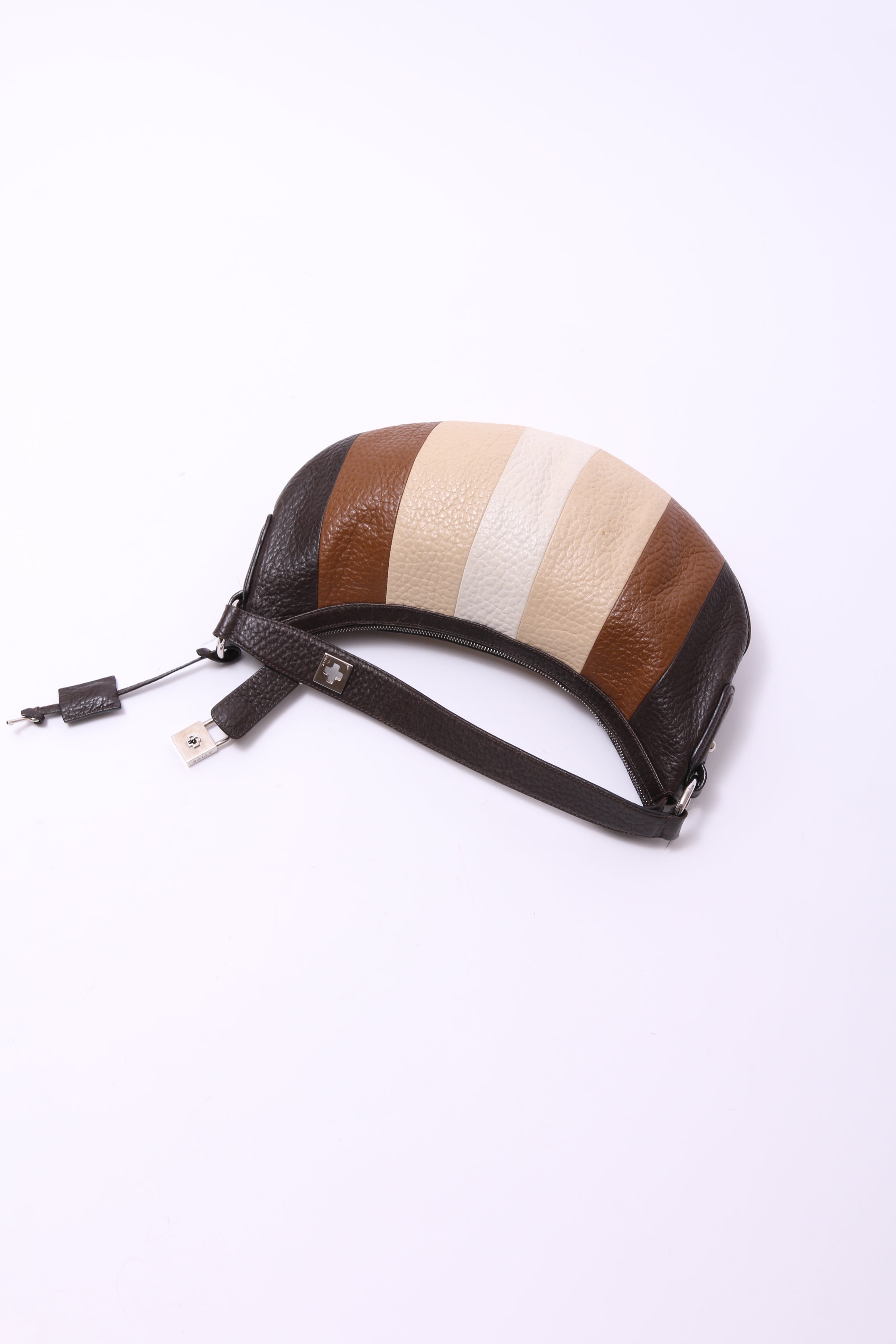 Bally big striped boat shaped shoulder bag in browns