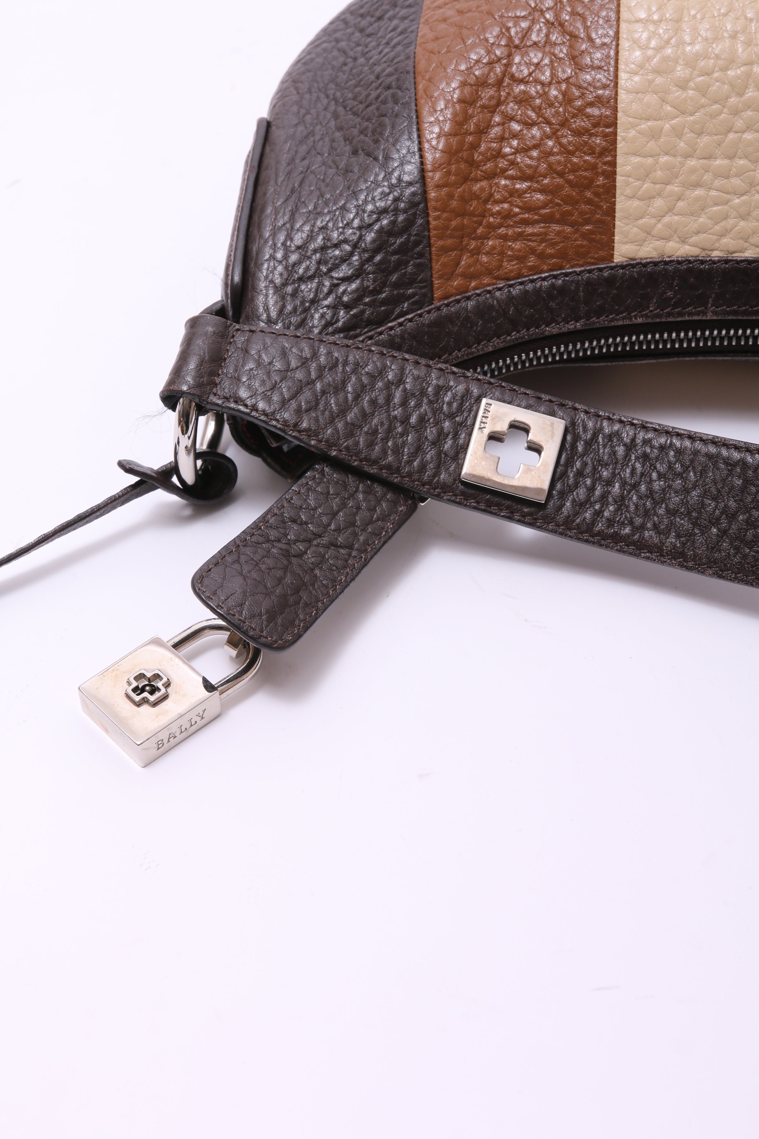 Bally big striped boat shaped shoulder bag in browns