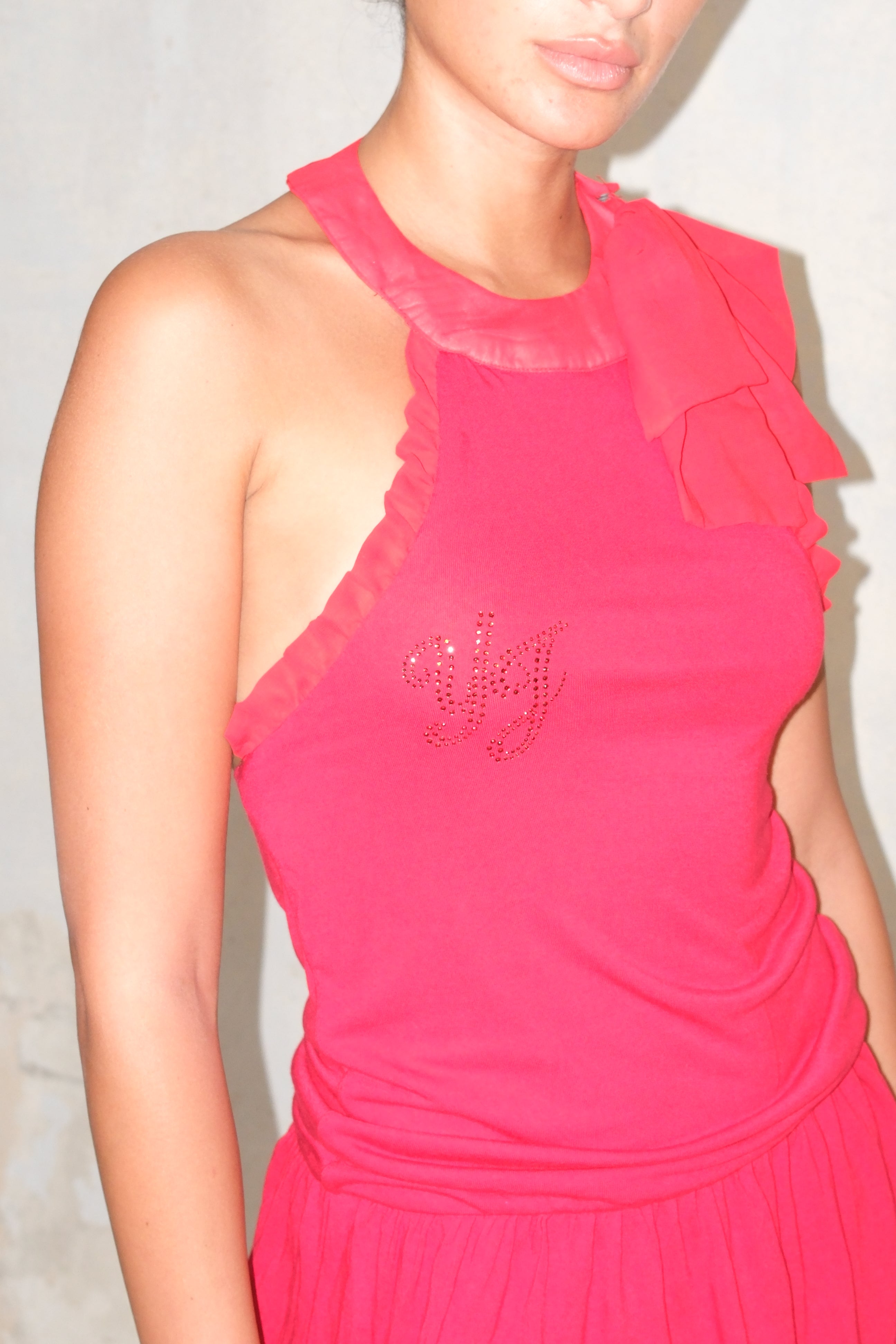 Halter Red Tunic With Ruffle