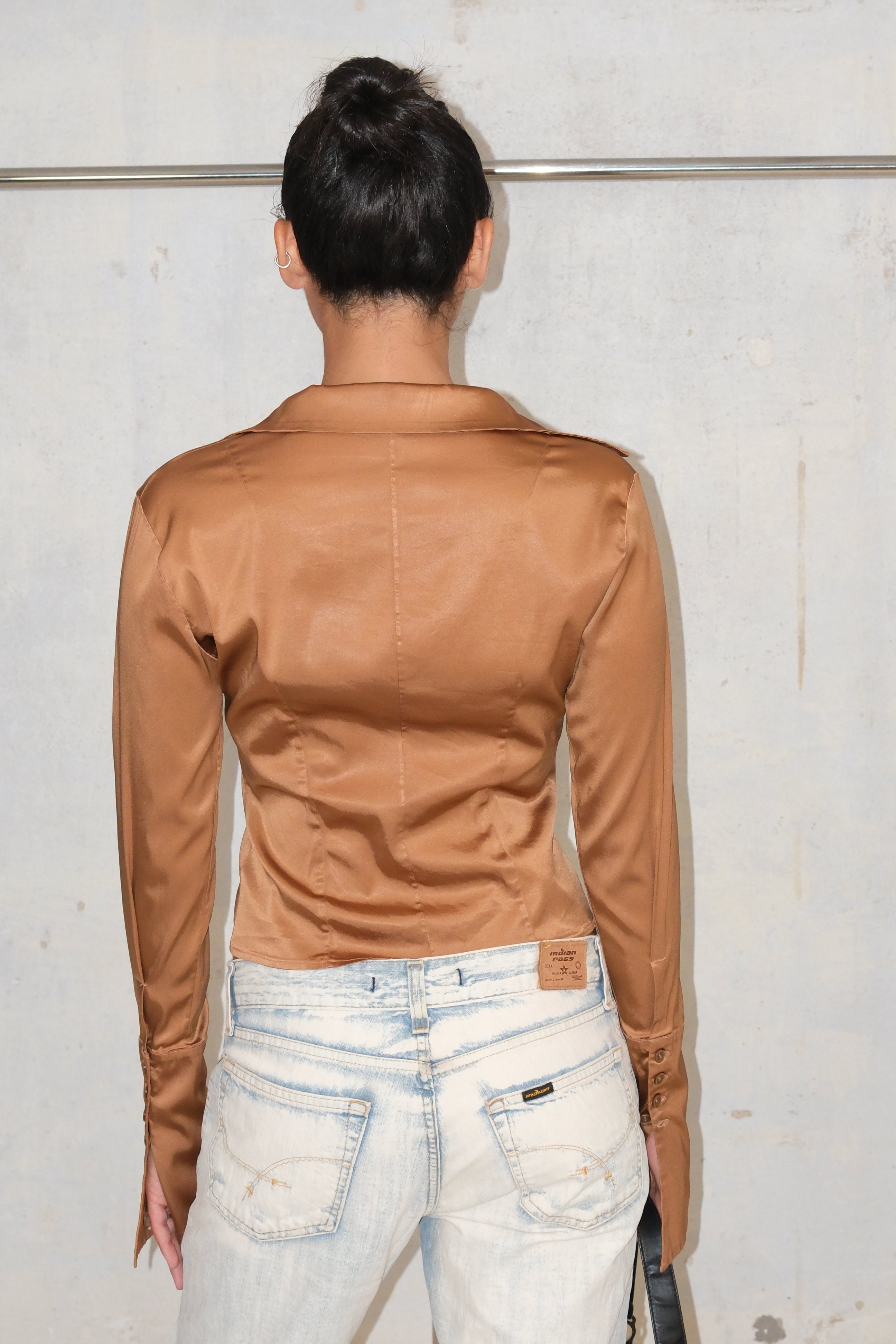 Long Slim Toffee Button-Up Shirt