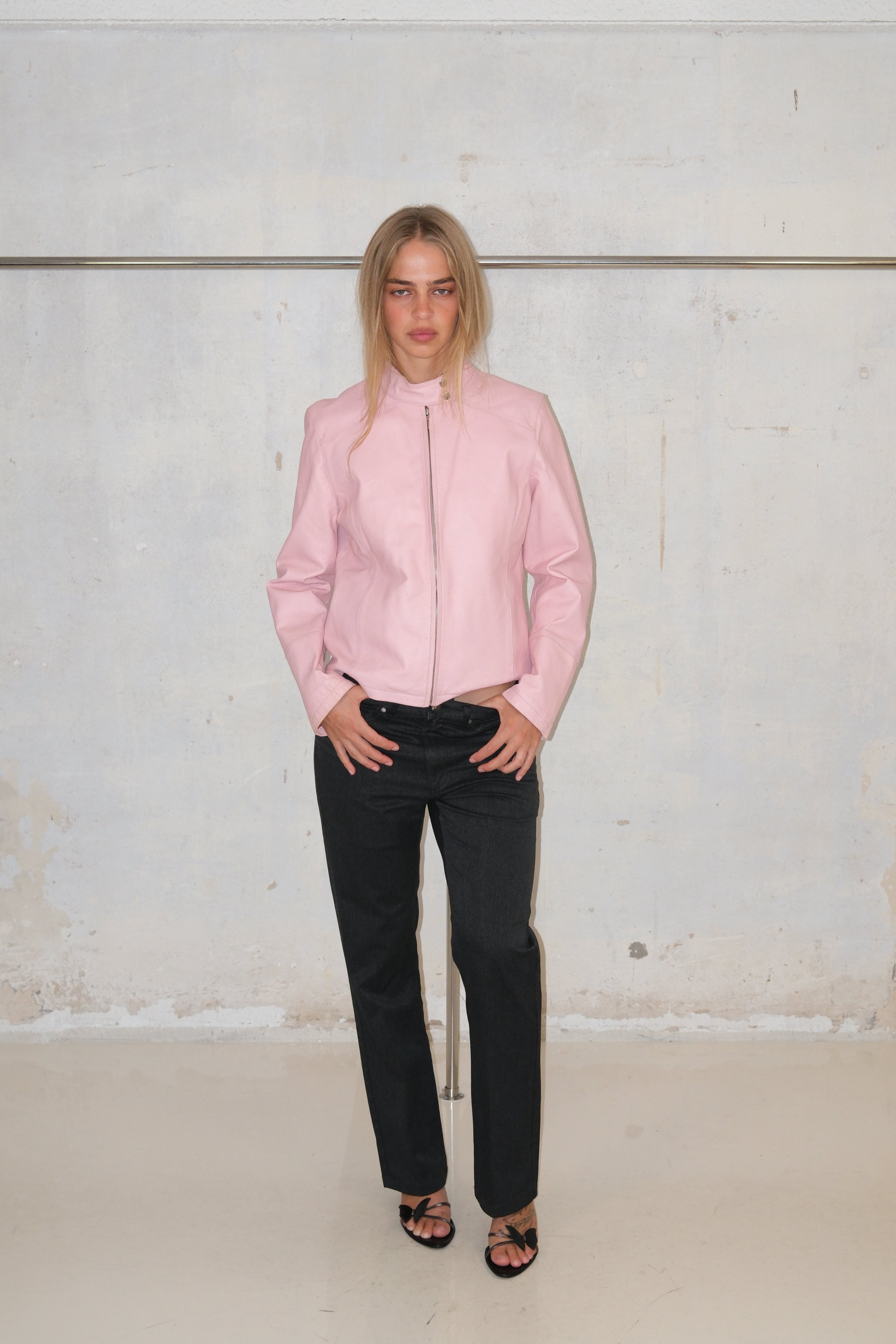 Baby Pink Motor Leather Jacket