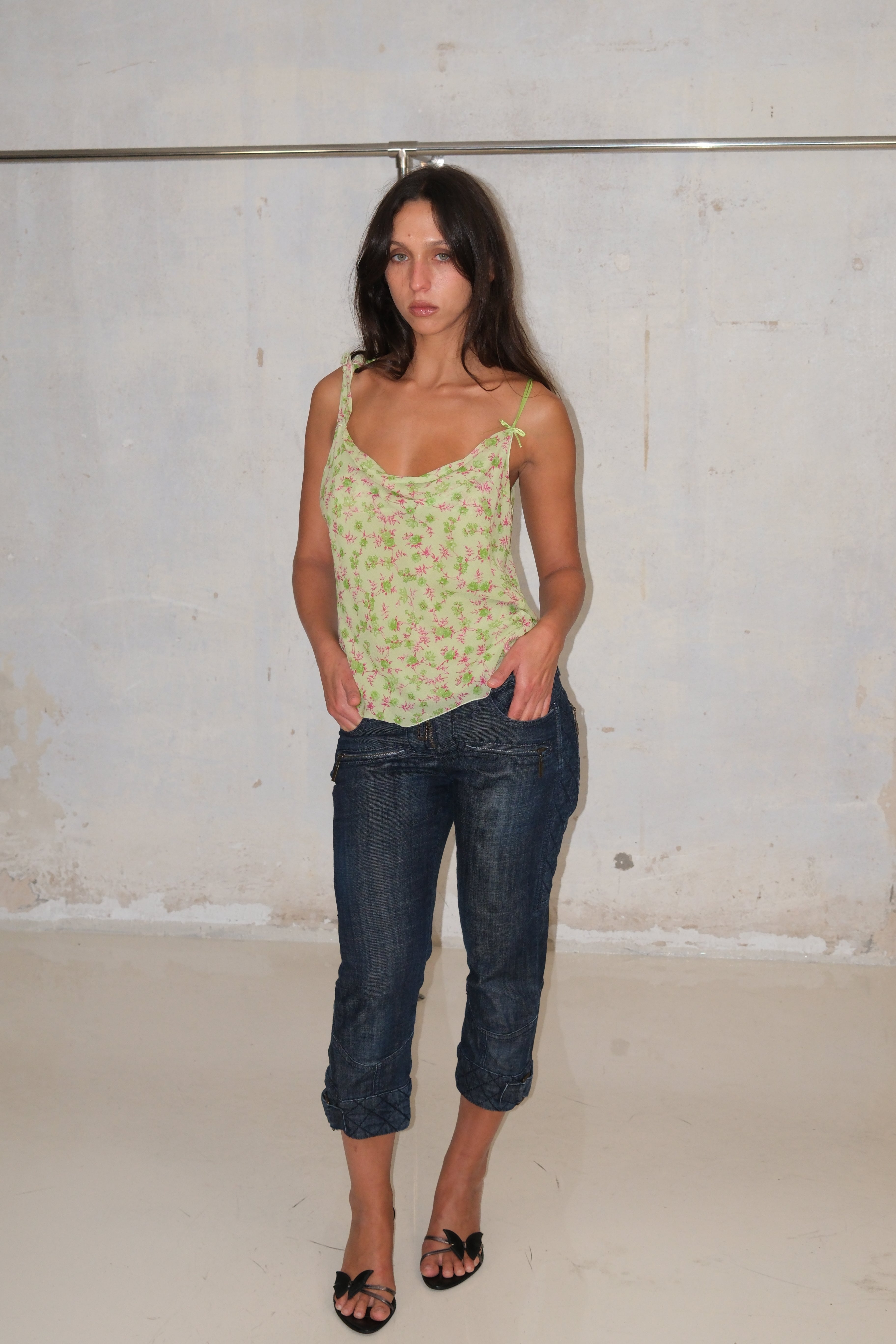 Floral Silk Summer Top With Bow