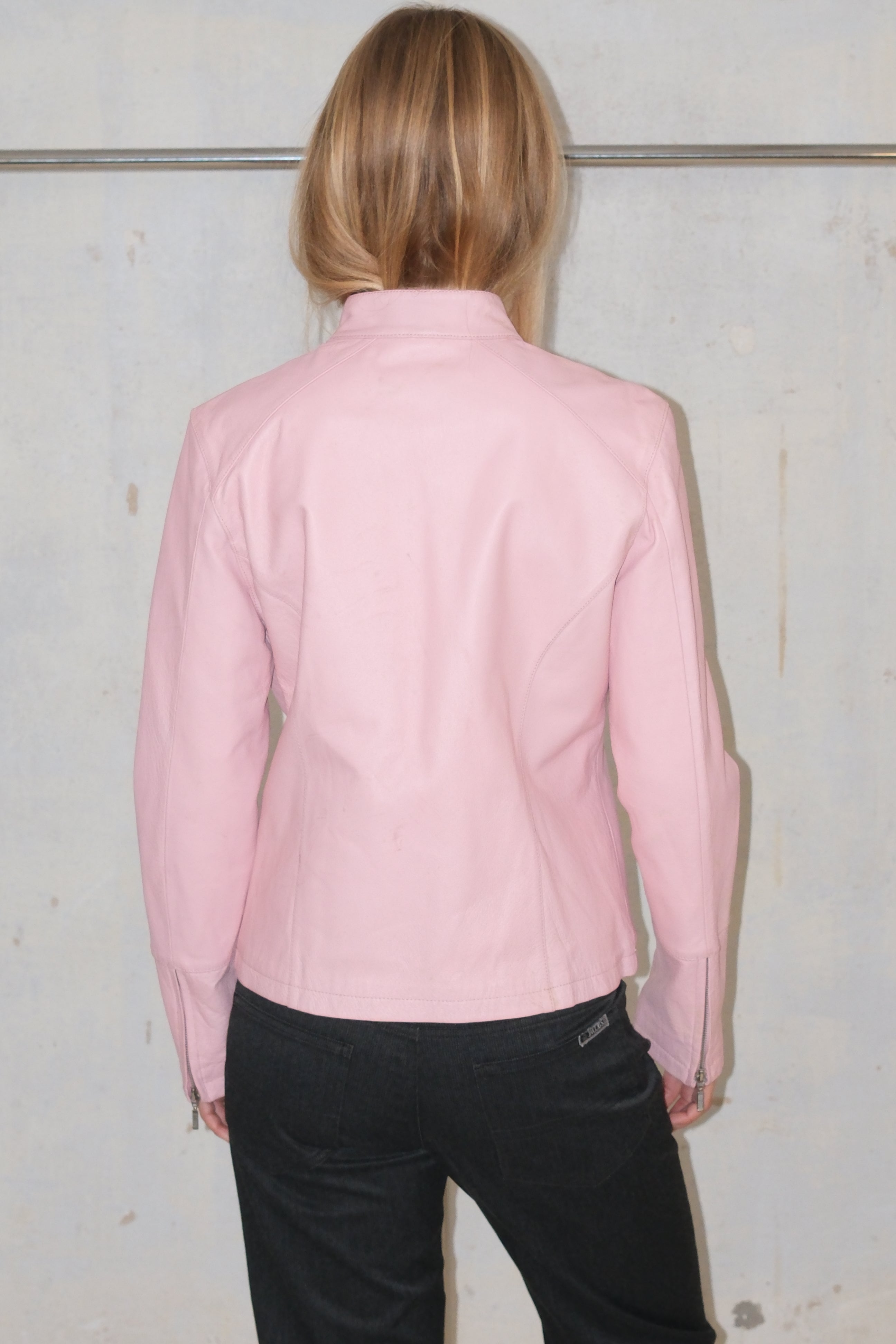 Baby Pink Motor Leather Jacket