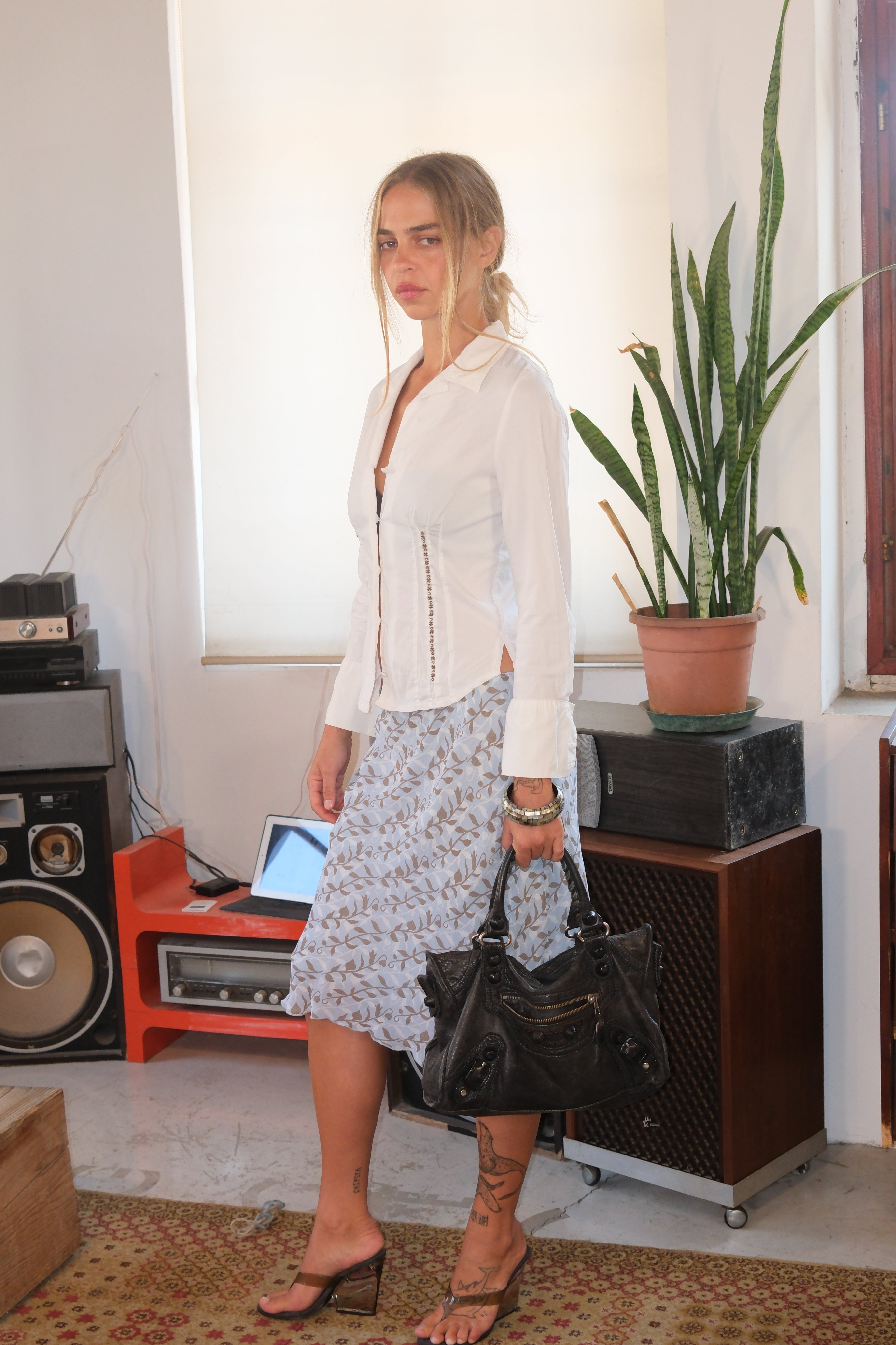 White Button-Down Detailed Top