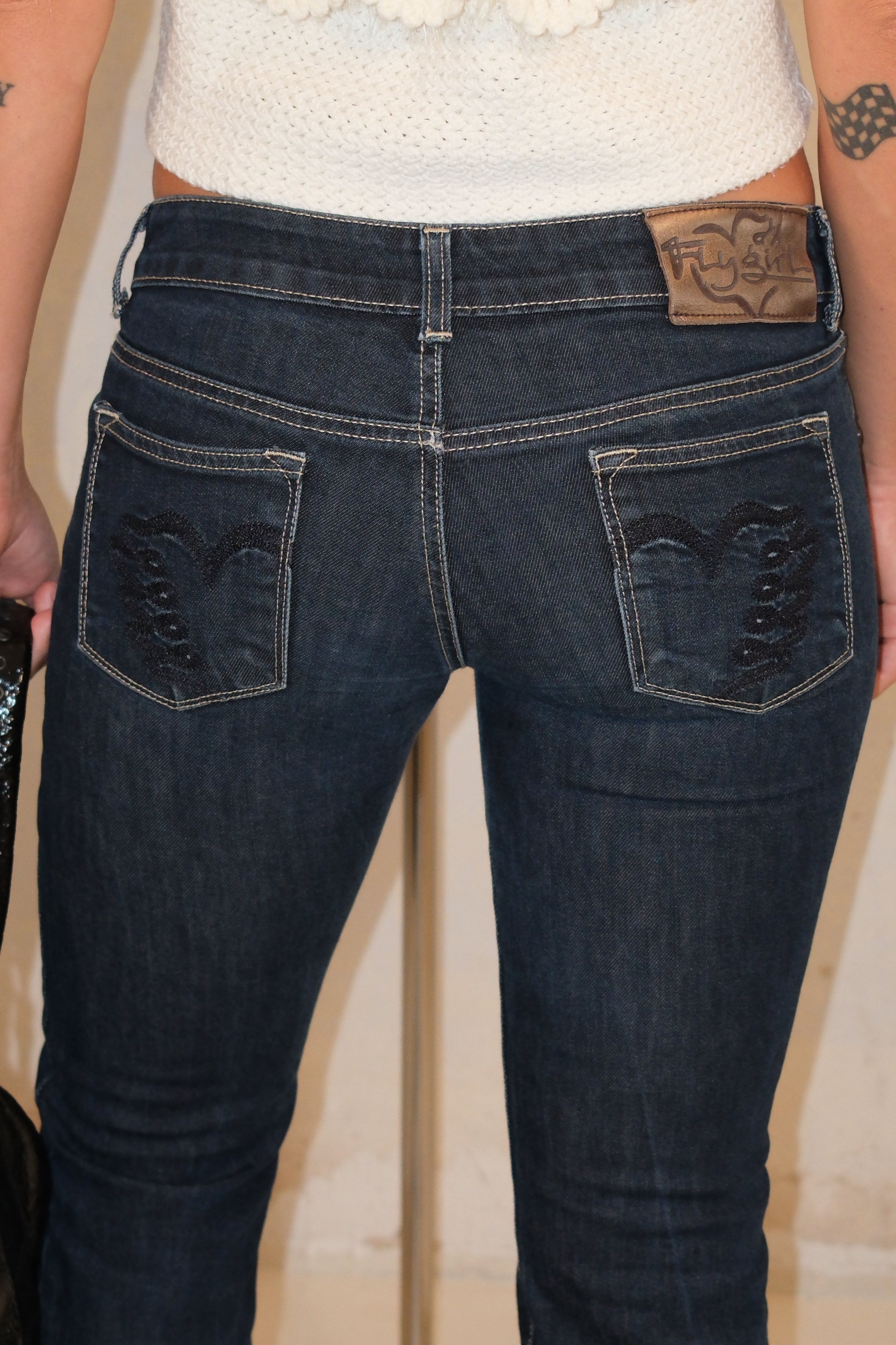 Dark Wash Low-Rise Jeans With Pocket Embellishment Size 38