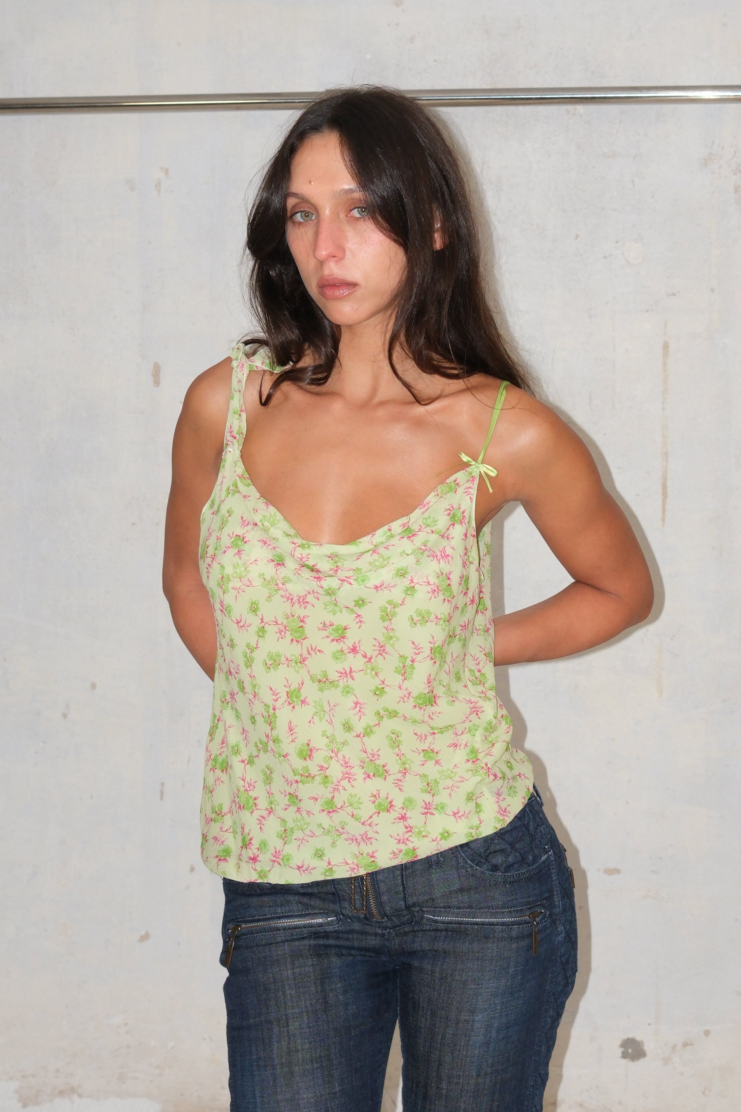 Floral Silk Summer Top With Bow