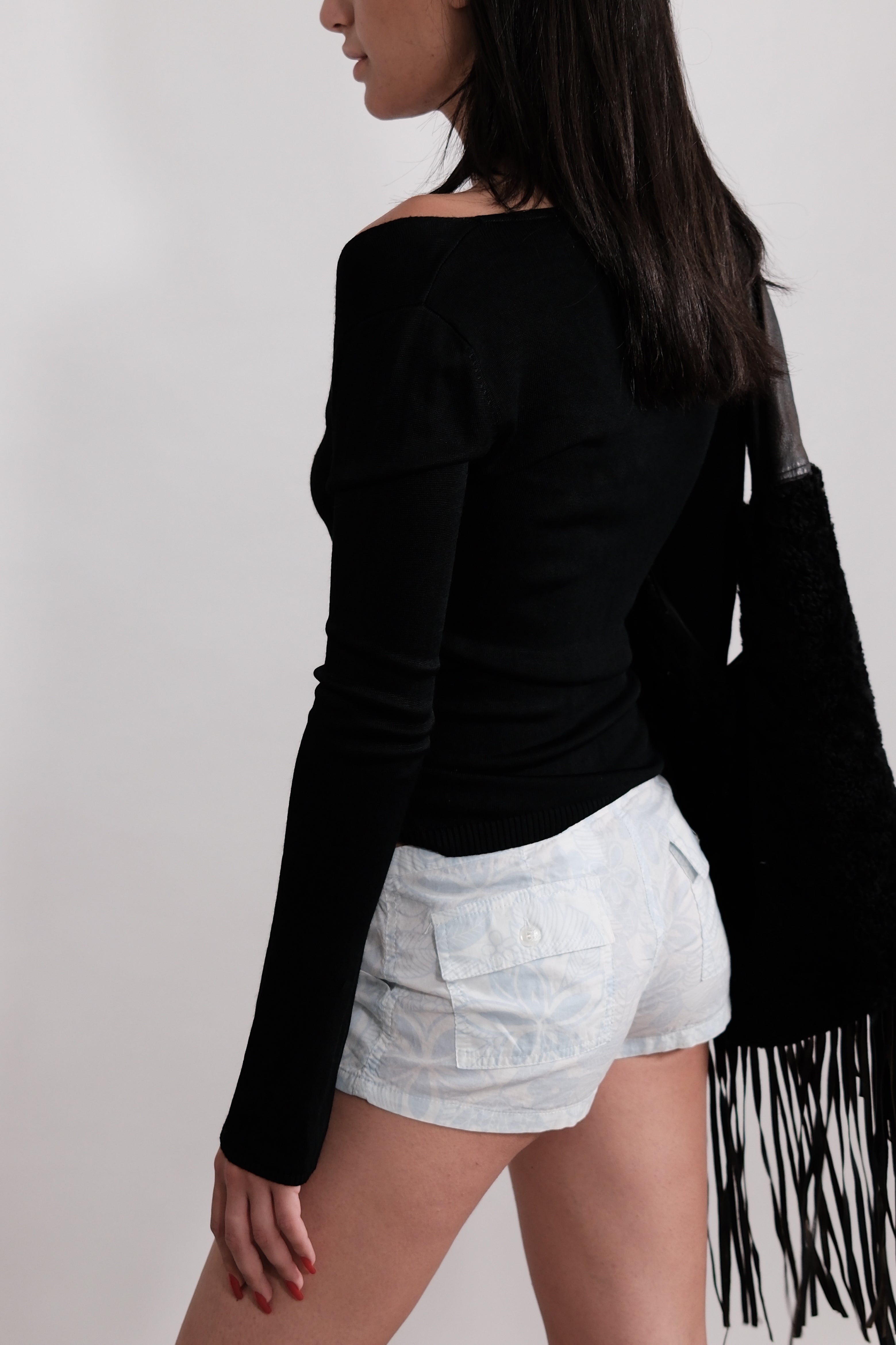 Black Off-Shoulder Knit Top With Buttons