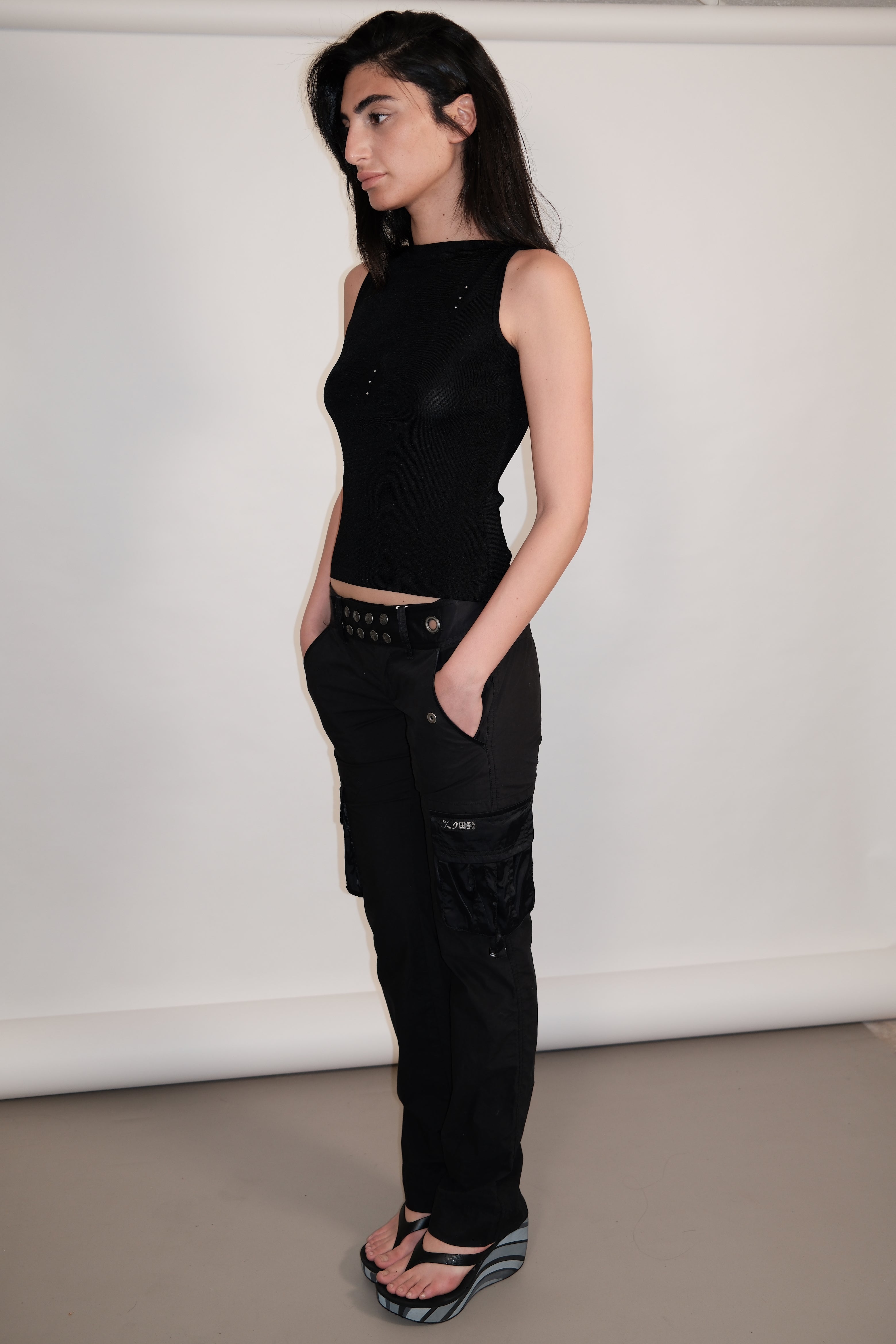 DIESEL Black Cargo Pants with Silver Buttons Size 34-36