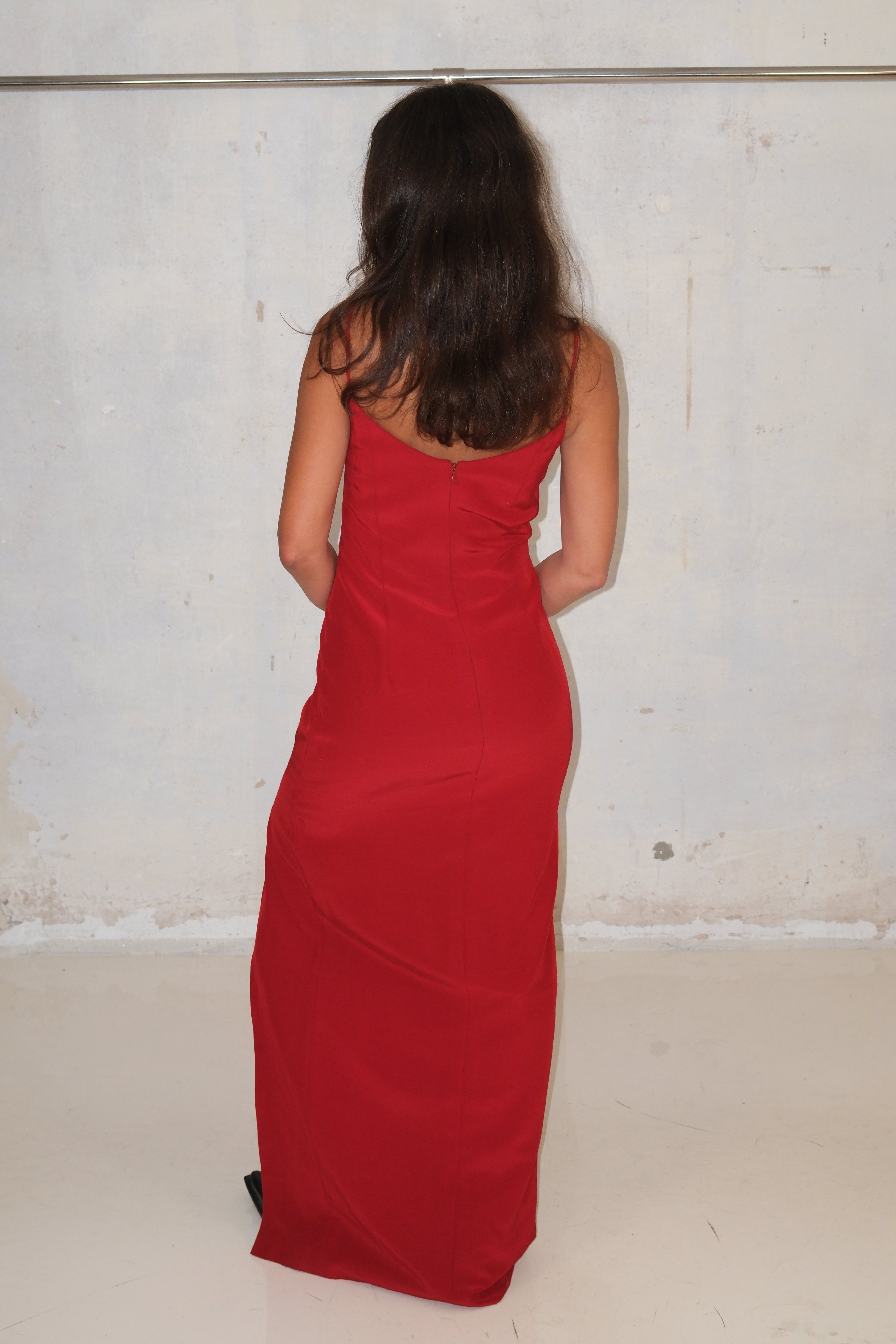 Red Maxi Evening Dress With Slit