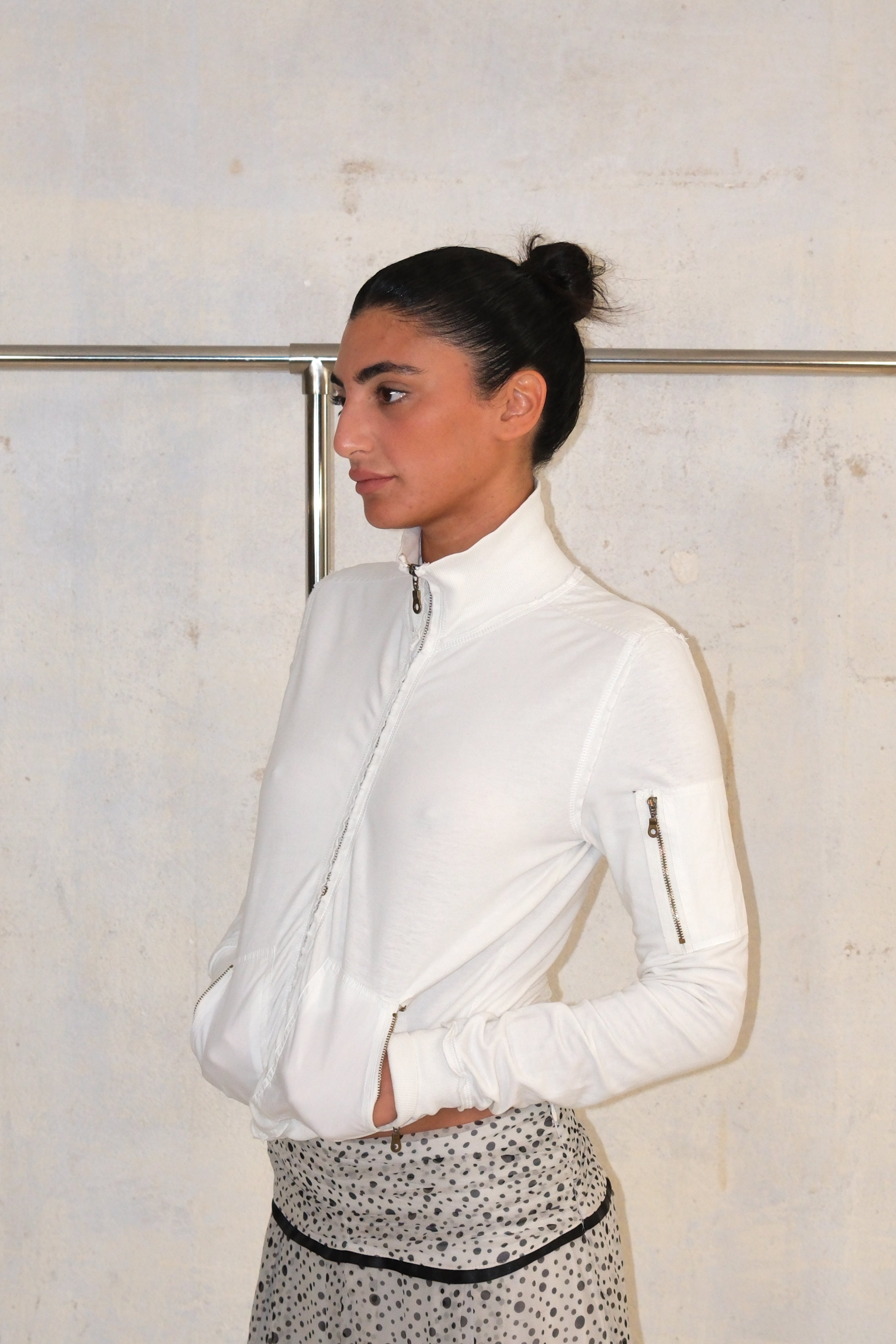 White Zipper Jacket With Back Graphic