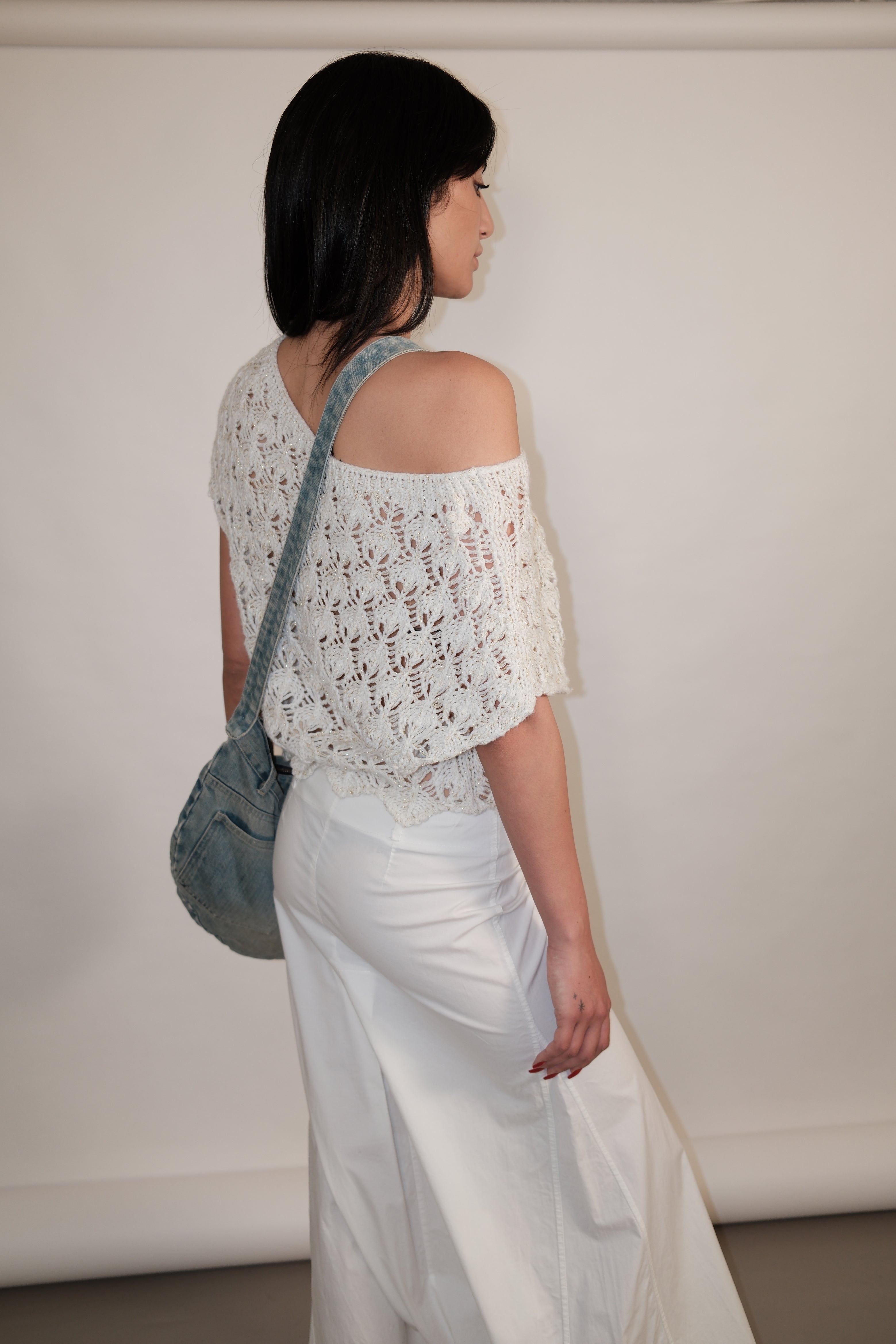 White Crochet Top With Gold Details