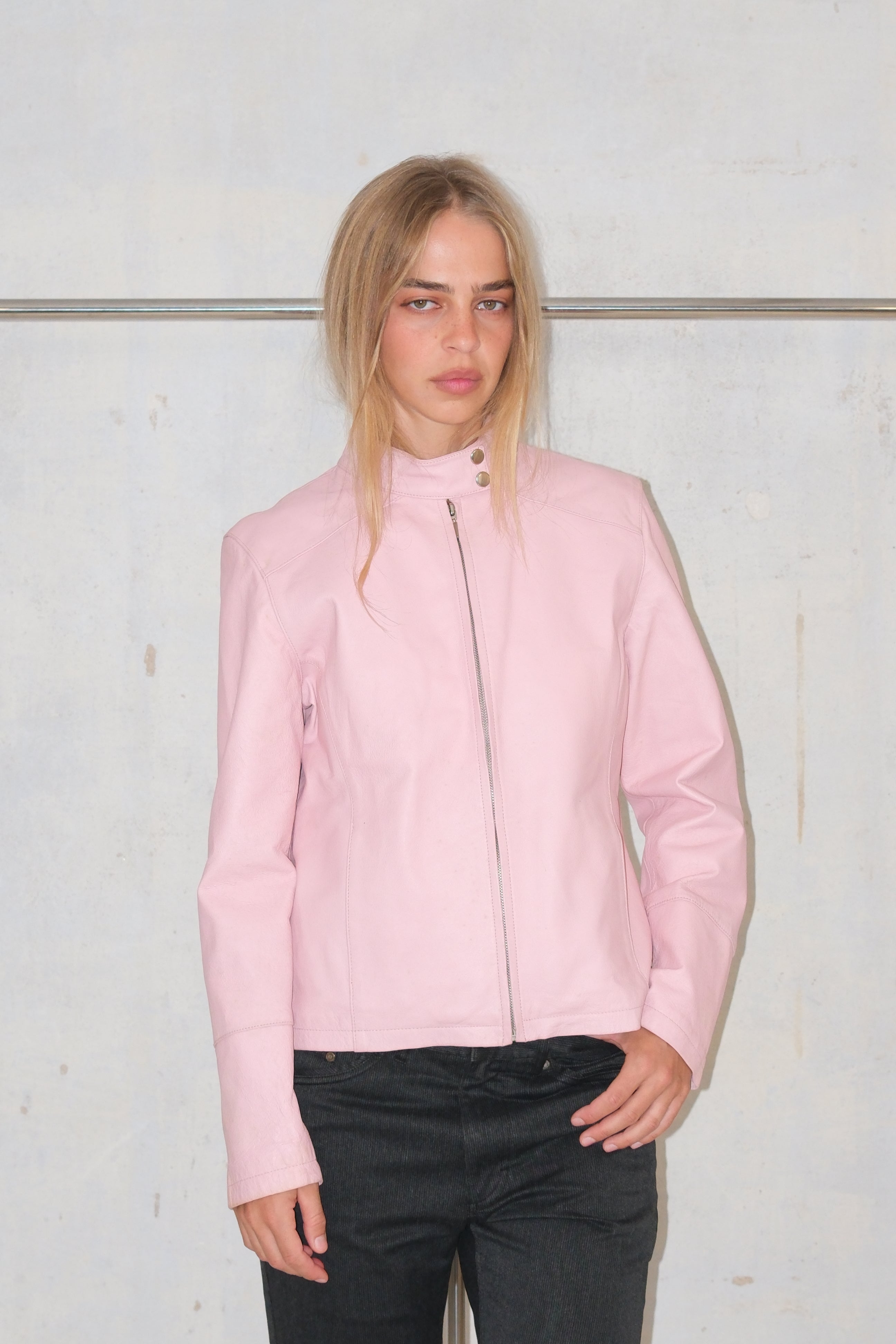 Baby Pink Motor Leather Jacket